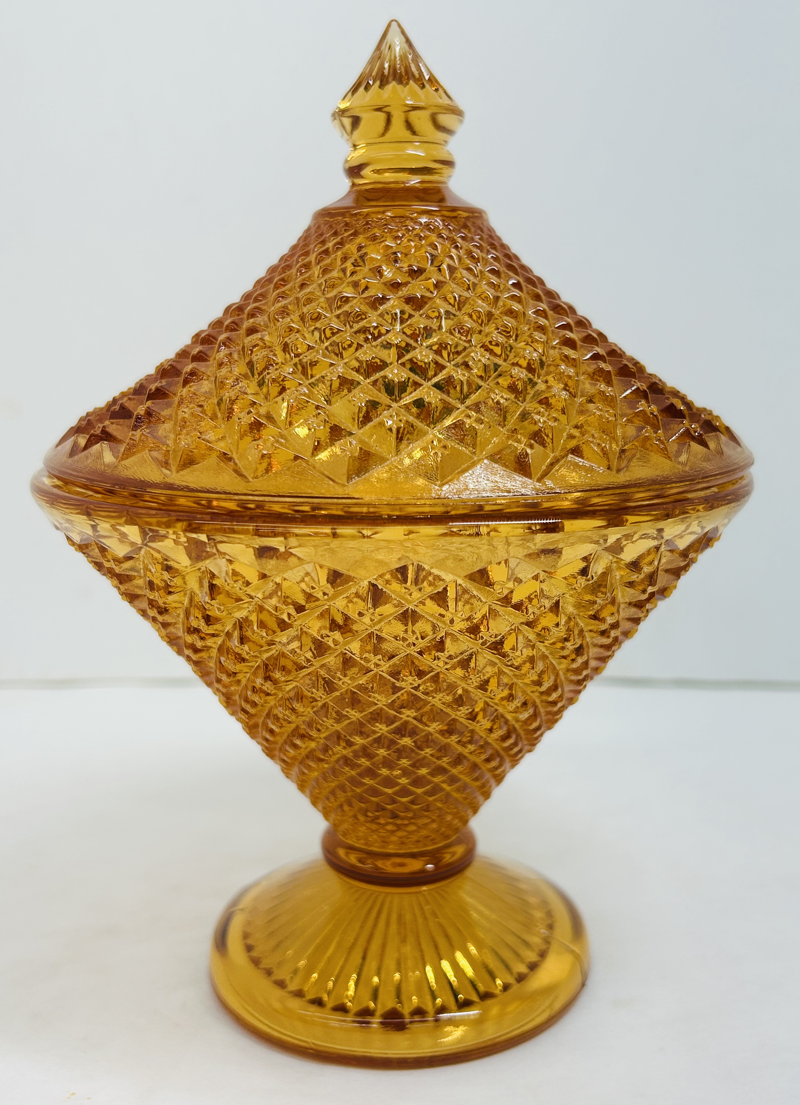 AMBER DIAMOND POINT GLASS DISH