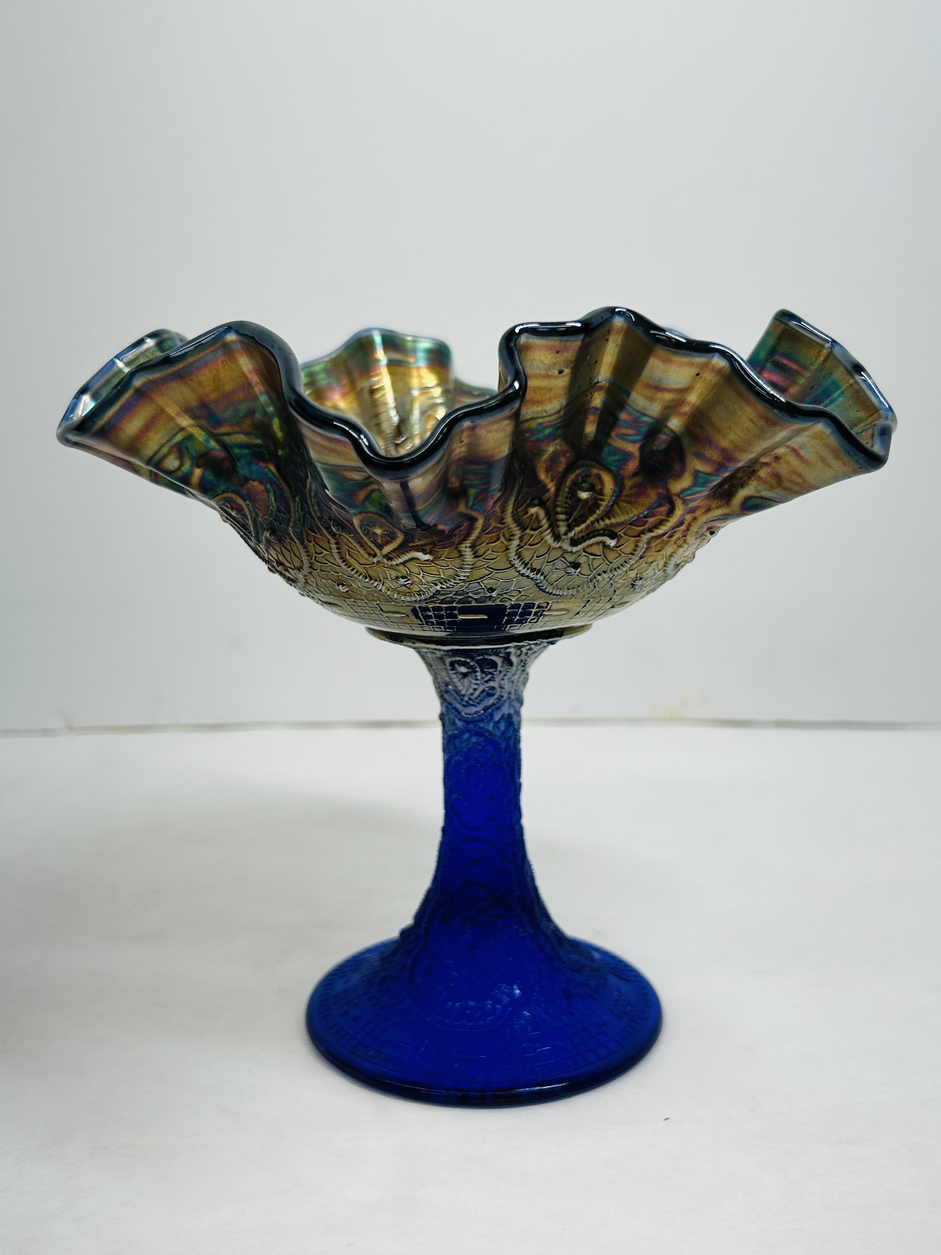 FENTON COBALT GLASS COMPOTE CIRCA 1920