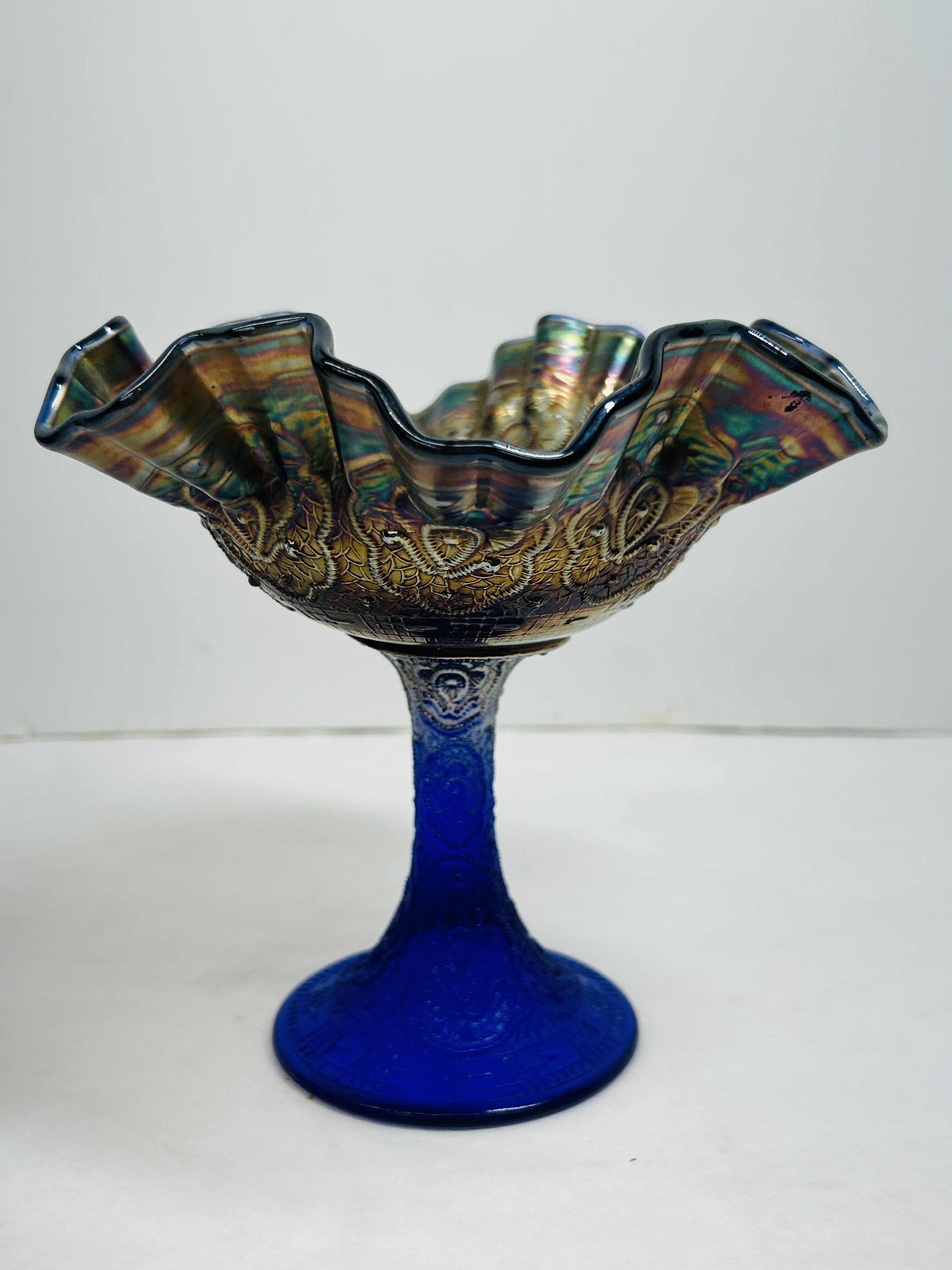 FENTON COBALT GLASS COMPOTE CIRCA 1920