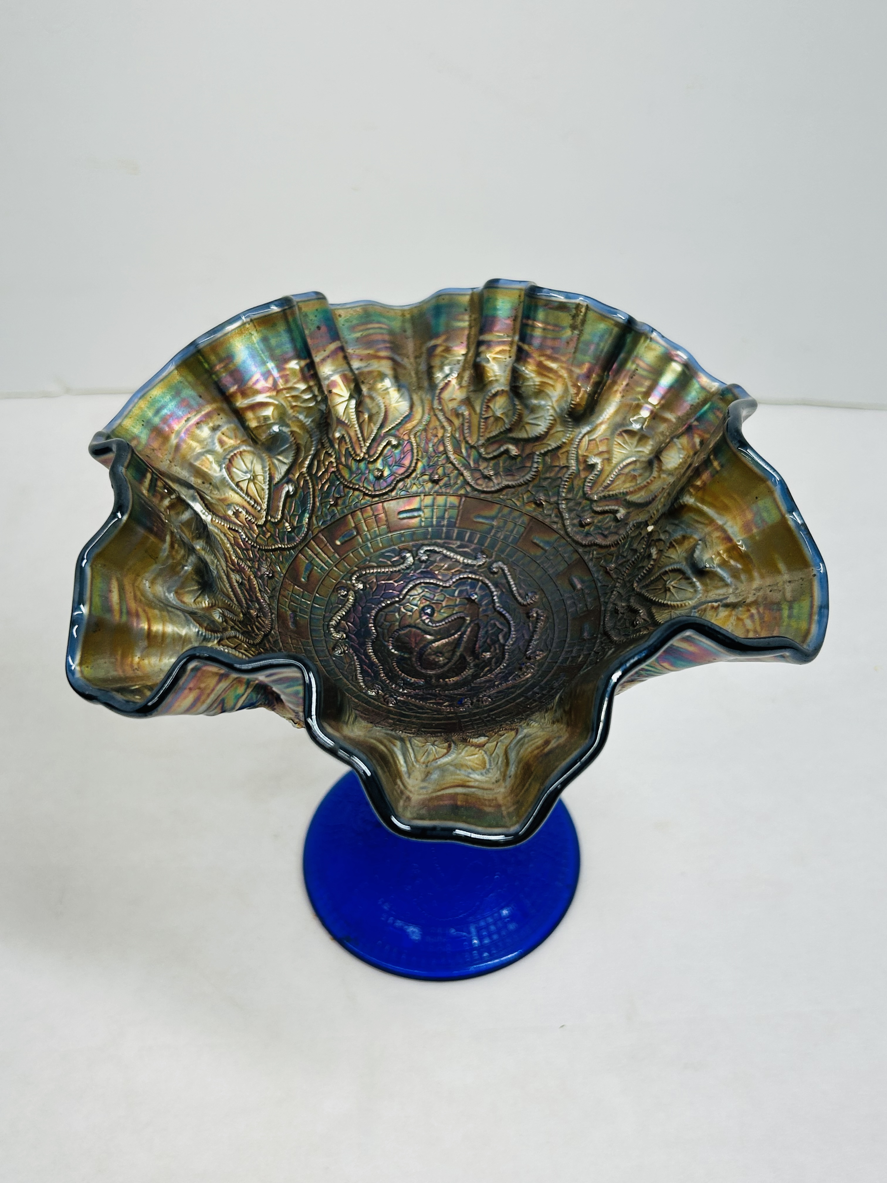 FENTON COBALT GLASS COMPOTE CIRCA 1920