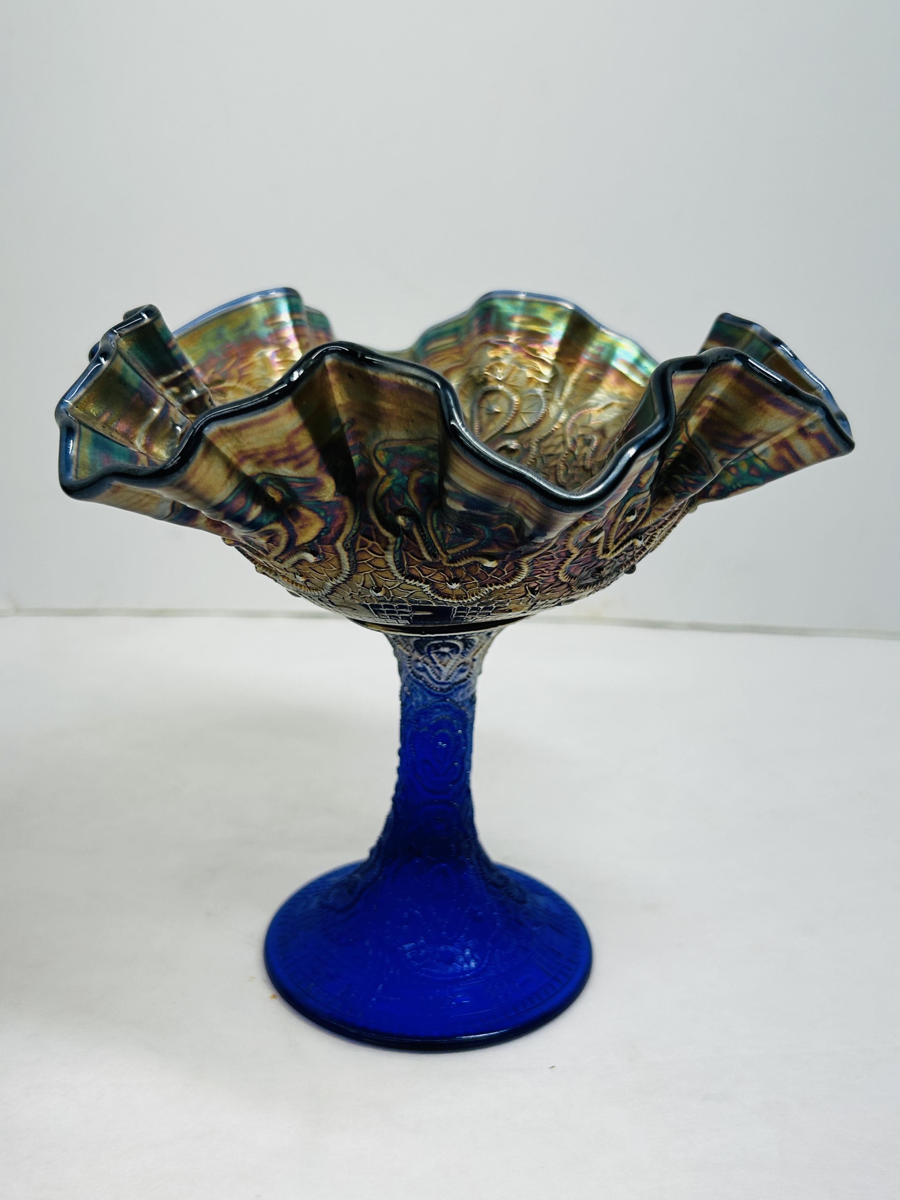 FENTON COBALT GLASS COMPOTE CIRCA 1920