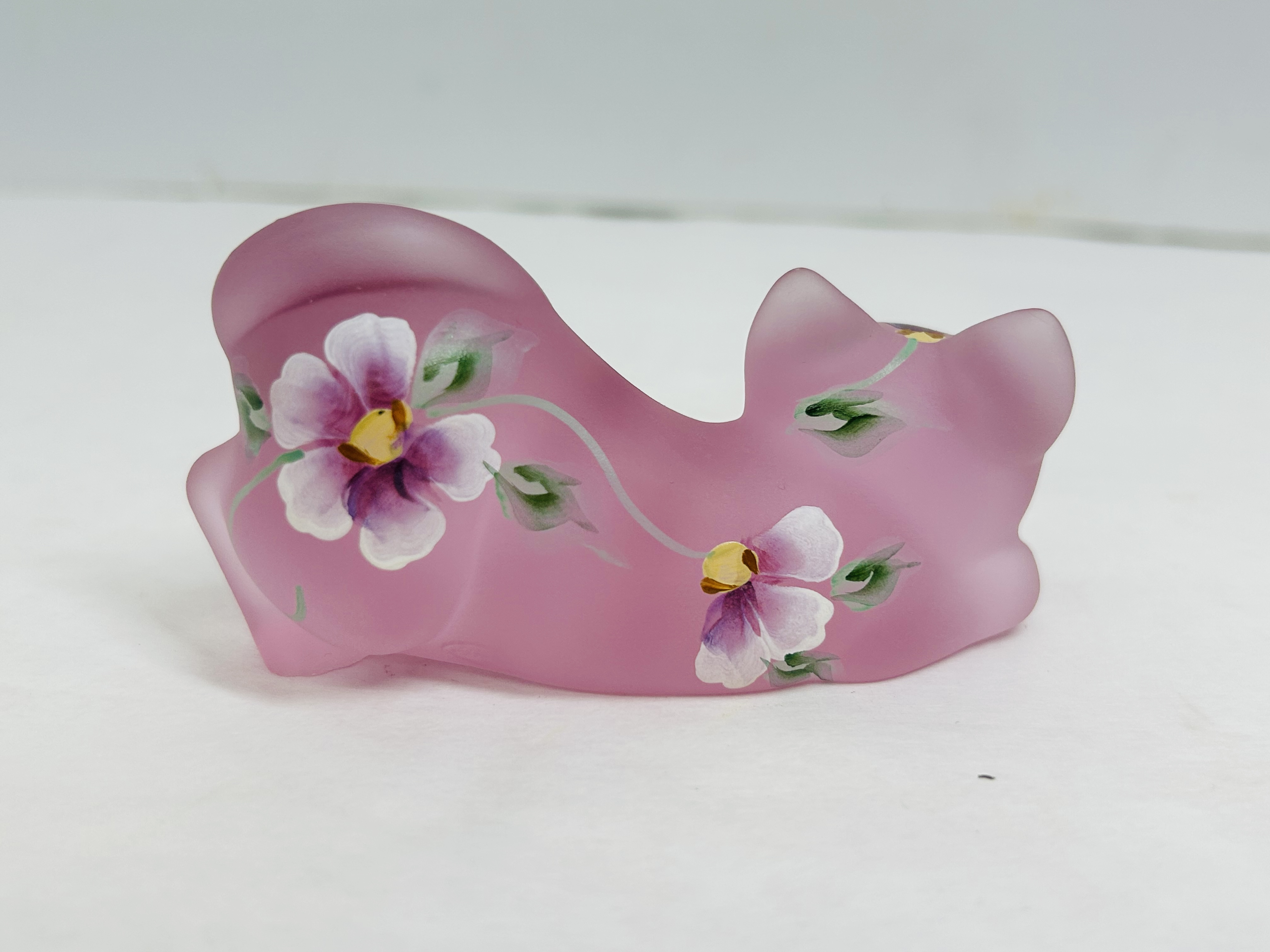 FENTON ROSE SATIN GLASS CAT, 2004