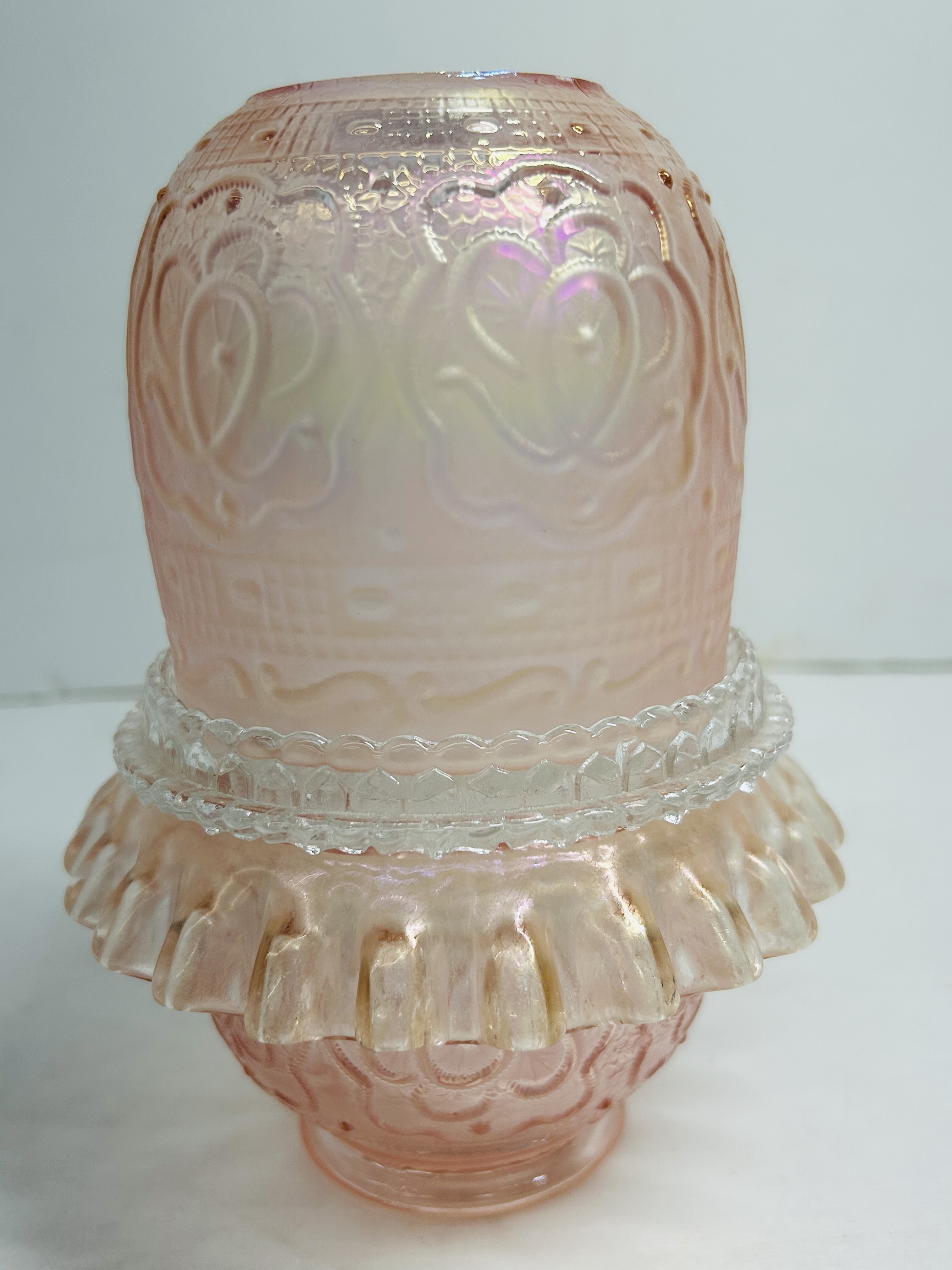 FENTON PINK IRIDESCENT FAIRY LAMP