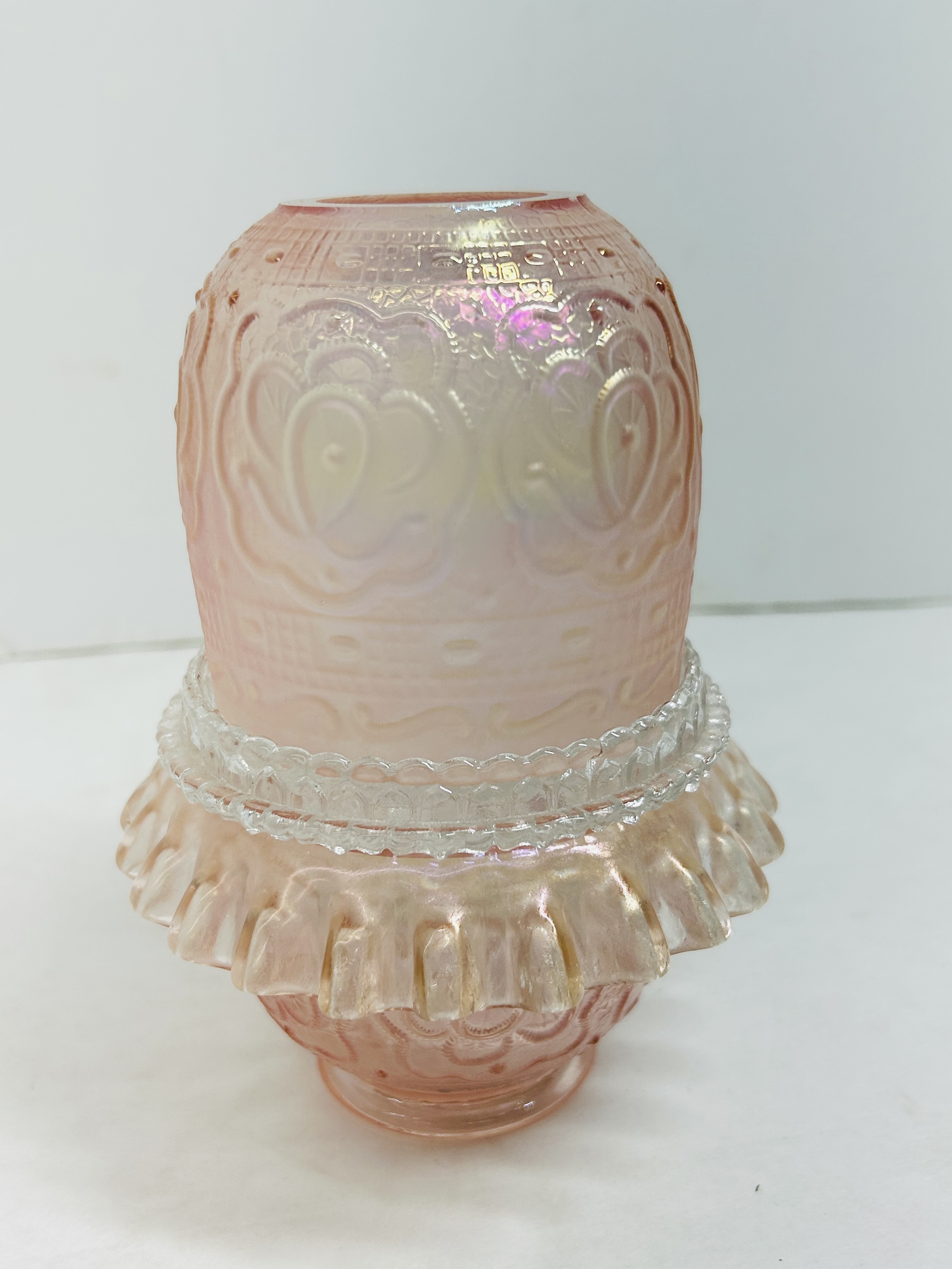 FENTON PINK IRIDESCENT FAIRY LAMP
