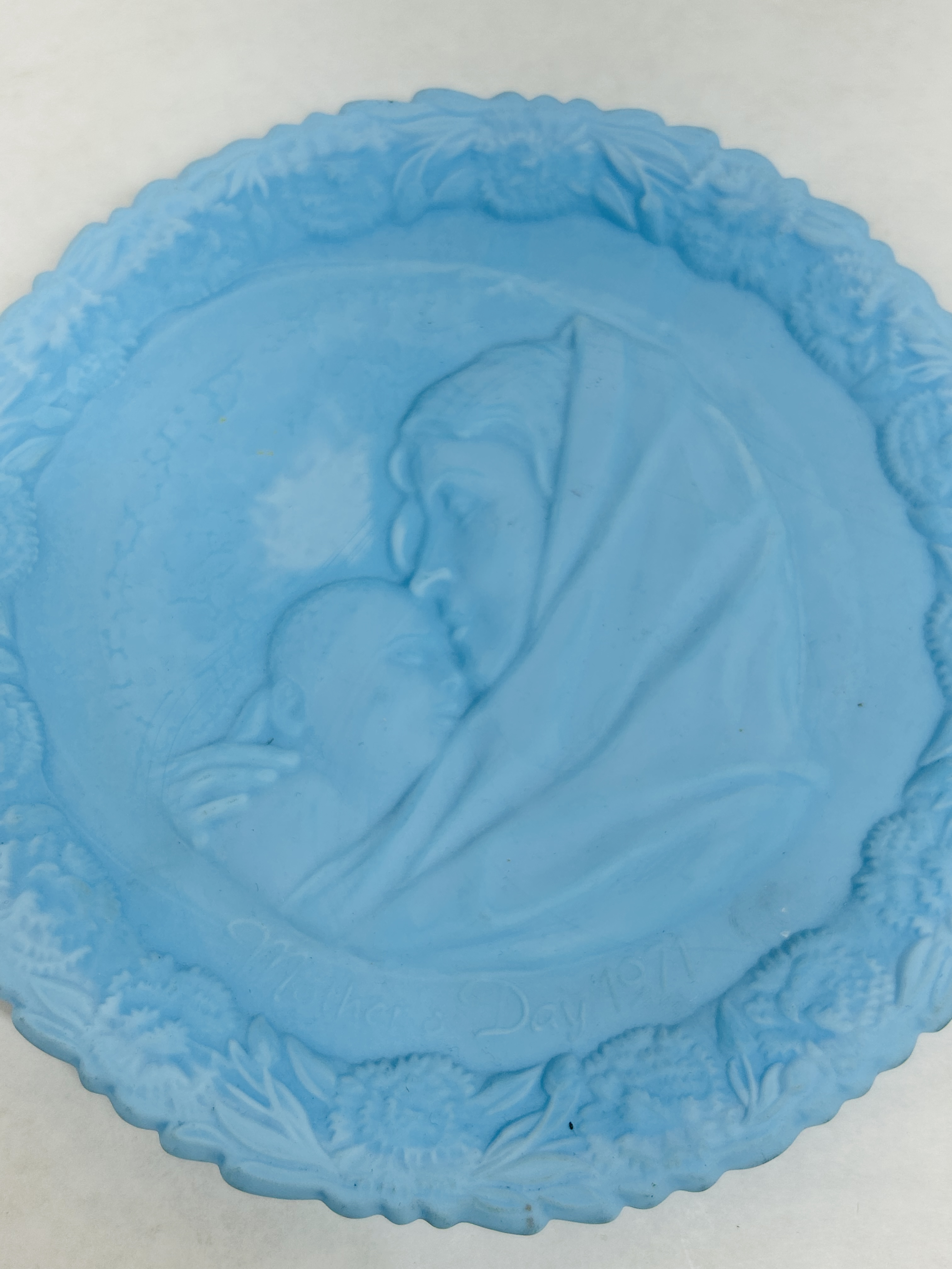 FENTON BLUE SATIN GLASS PLATE, 1971