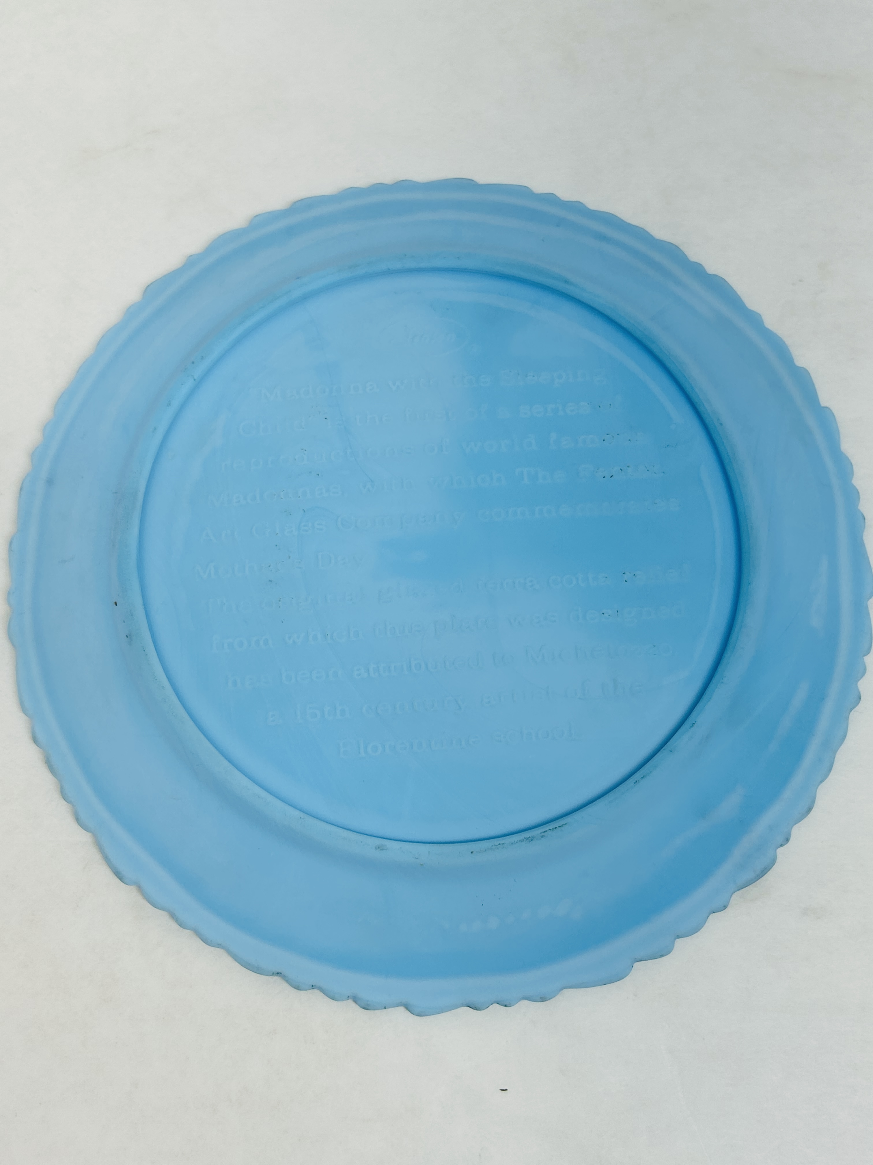 FENTON BLUE SATIN GLASS PLATE, 1971