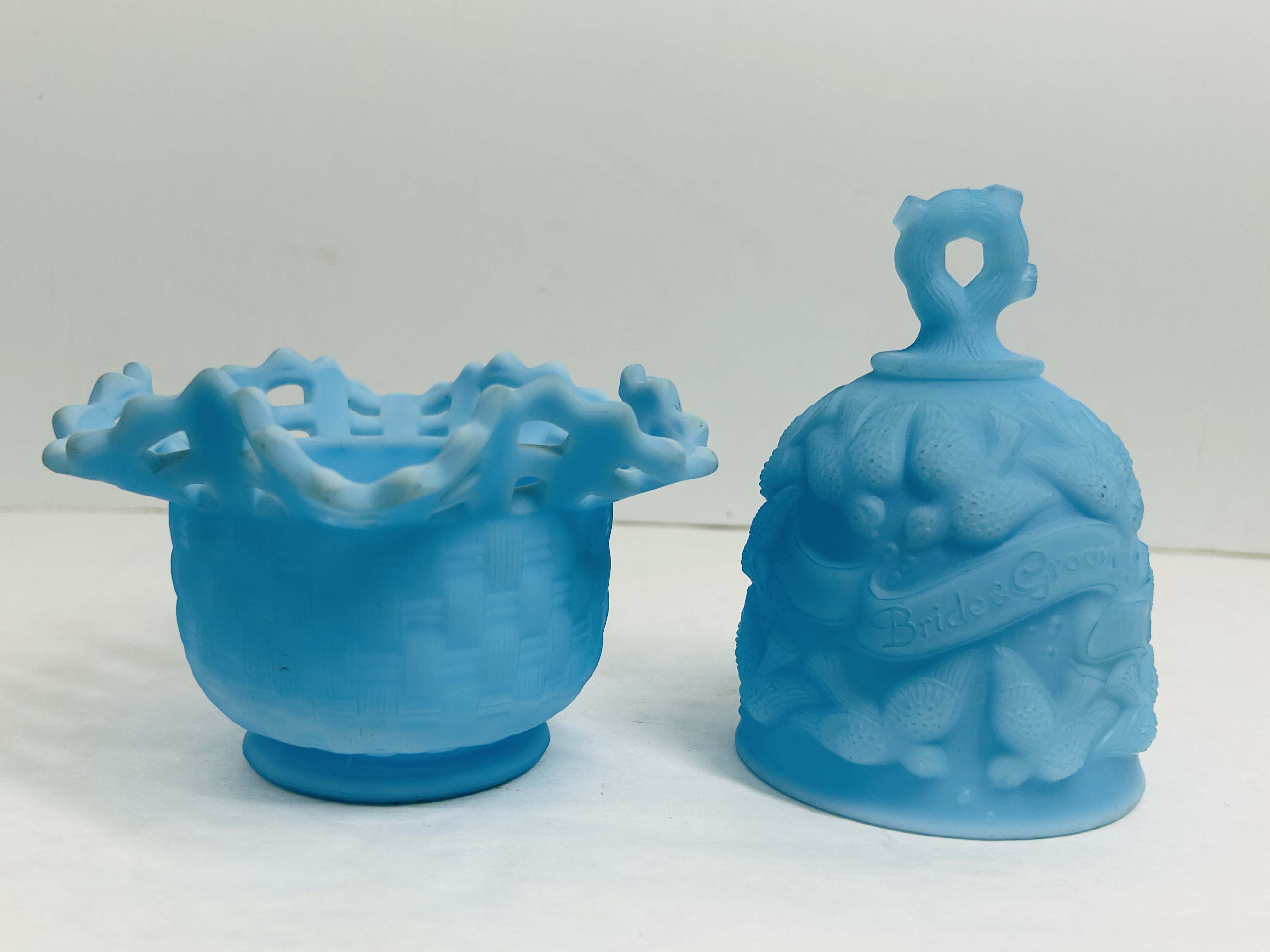 FENTON BLUE SATIN PAIR, CIRCA 1970