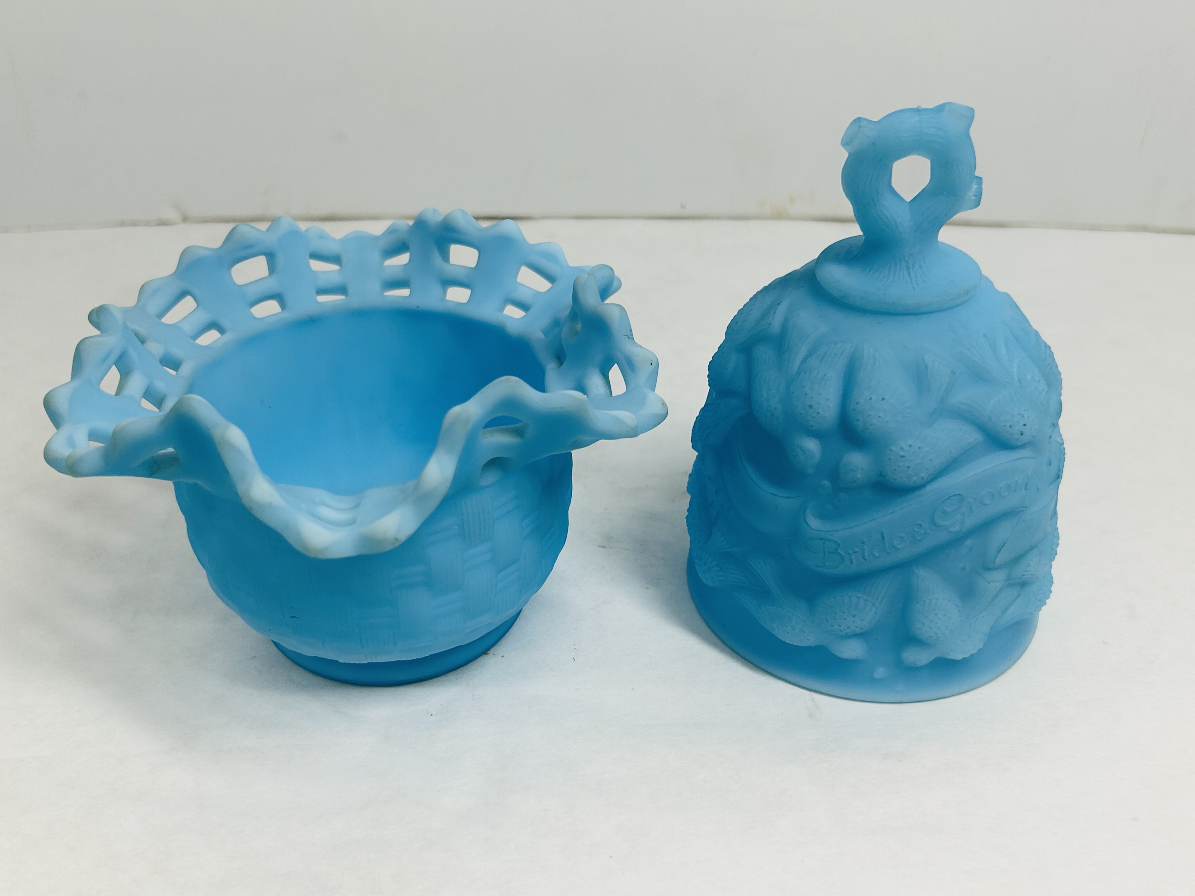 FENTON BLUE SATIN PAIR, CIRCA 1970
