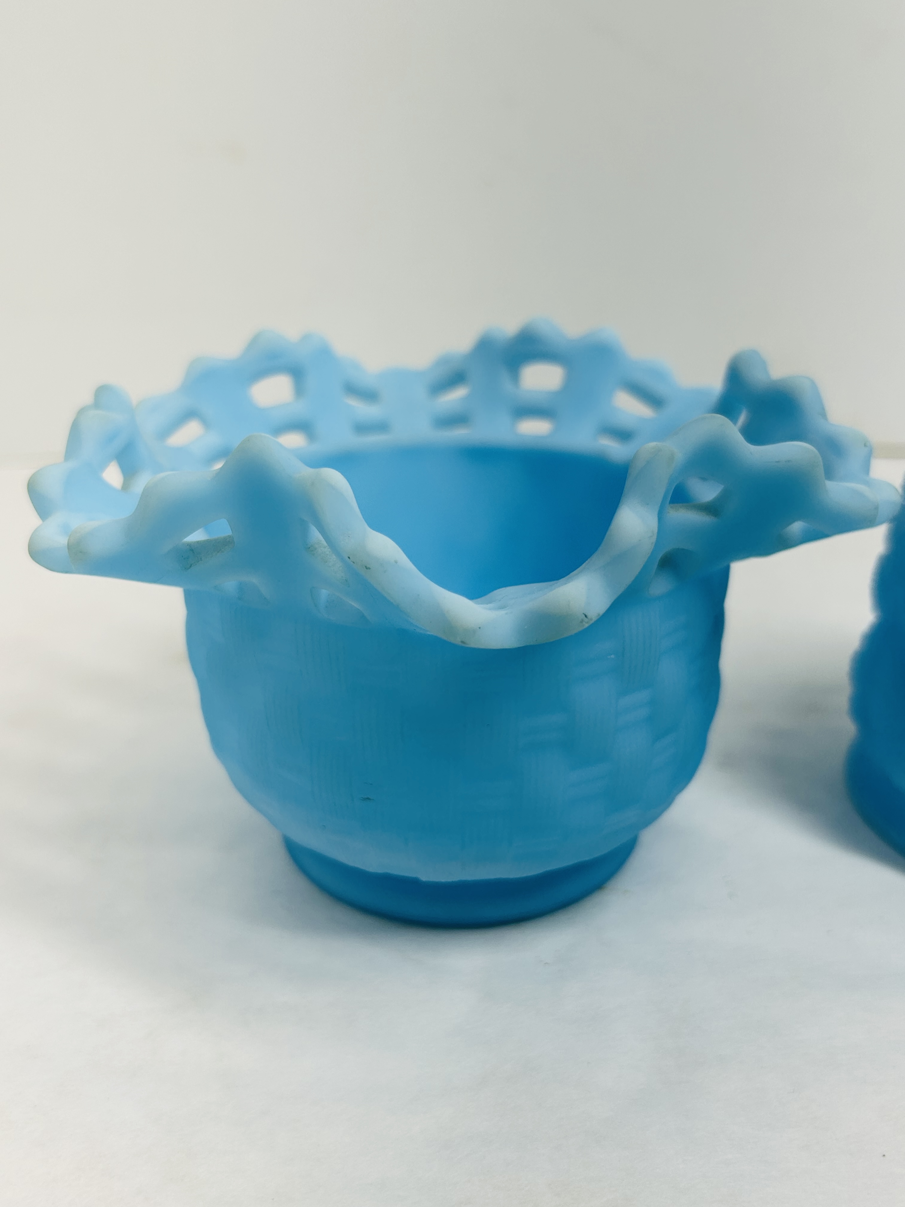 FENTON BLUE SATIN PAIR, CIRCA 1970