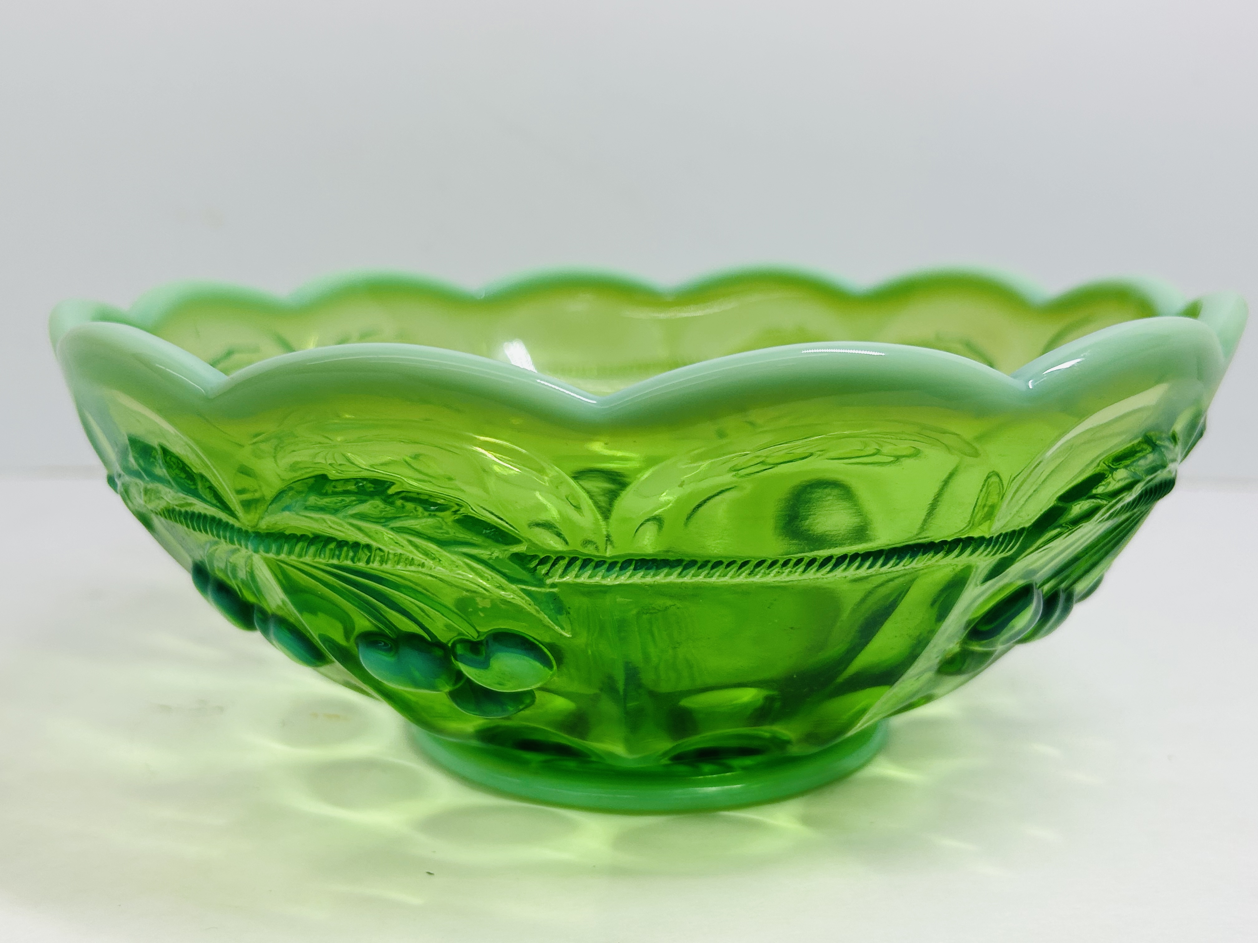 MOSSER GREEN OPALESCENT BOWL, 1910