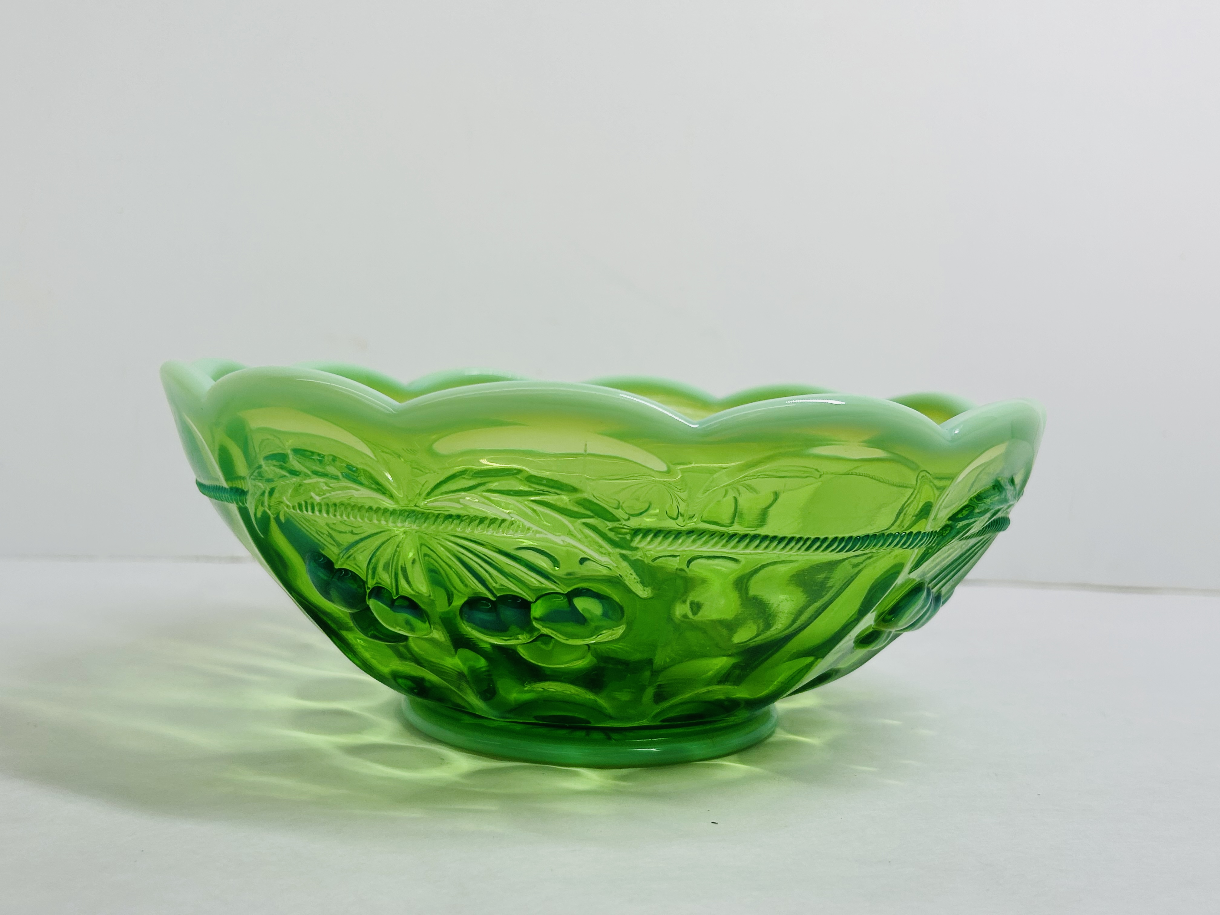 MOSSER GREEN OPALESCENT BOWL, 1910