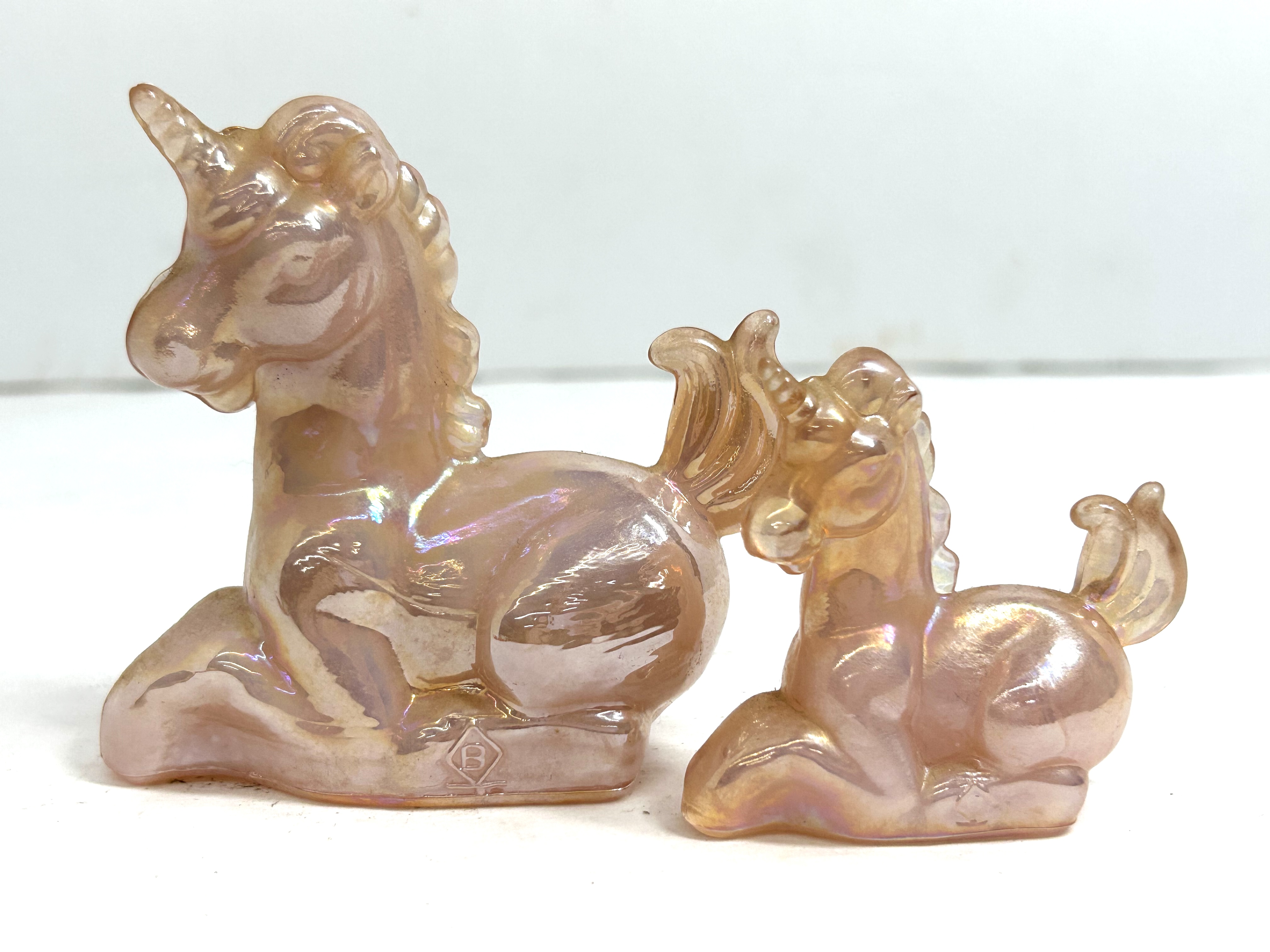 BOYD IRIDESCENT PINK GLASS UNICORNS, 1983-1988
