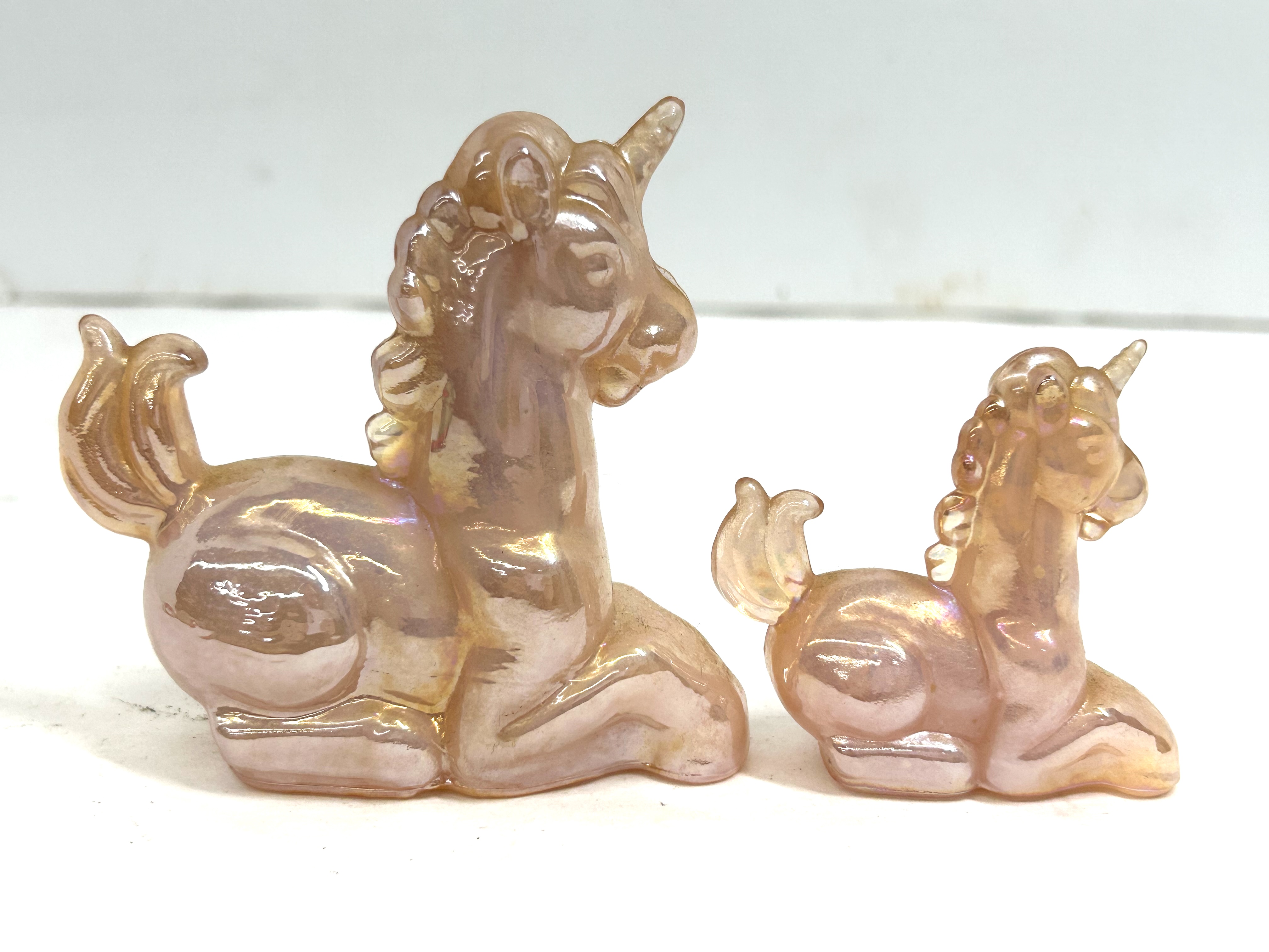 BOYD IRIDESCENT PINK GLASS UNICORNS, 1983-1988