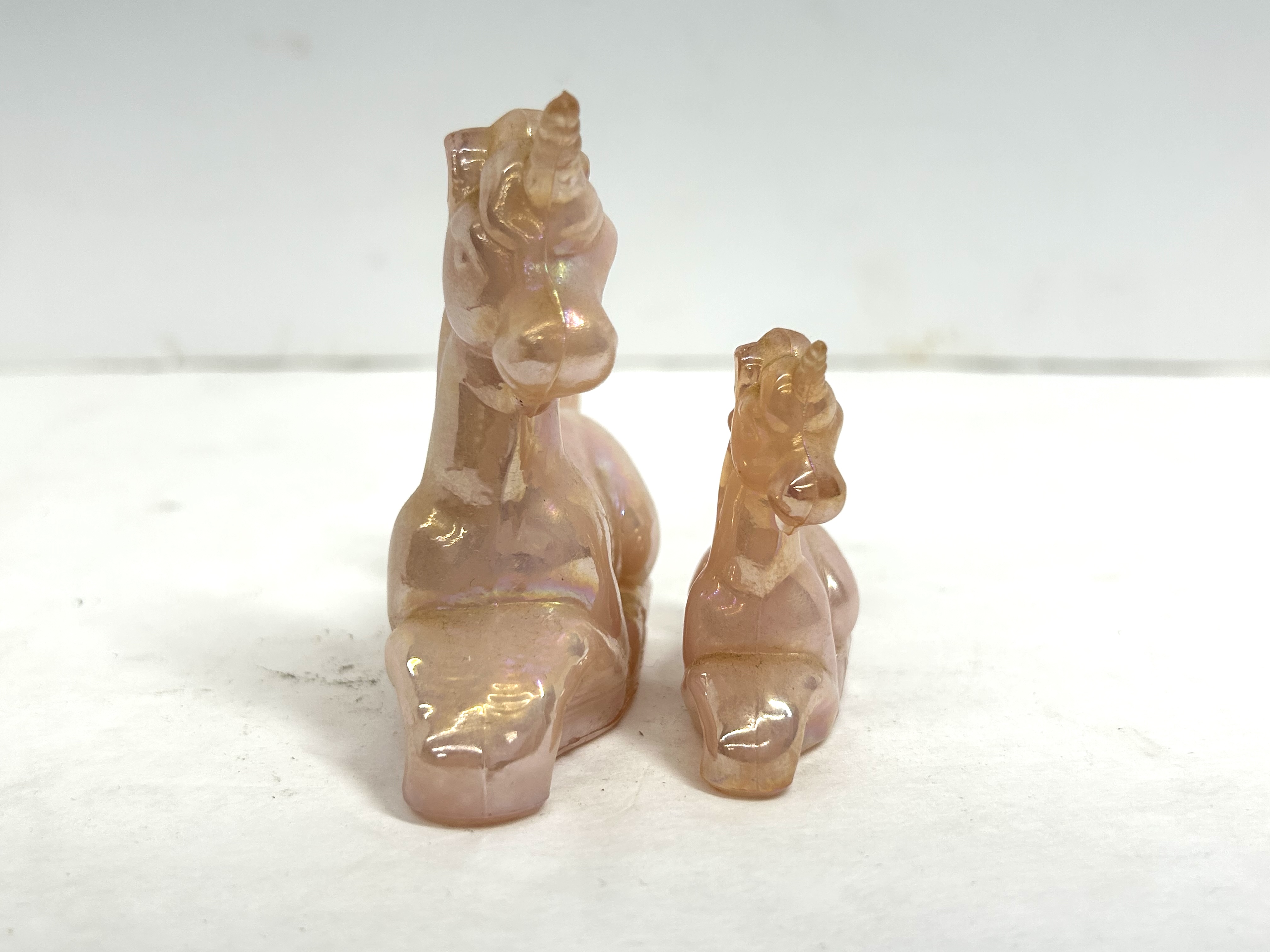 BOYD IRIDESCENT PINK GLASS UNICORNS, 1983-1988