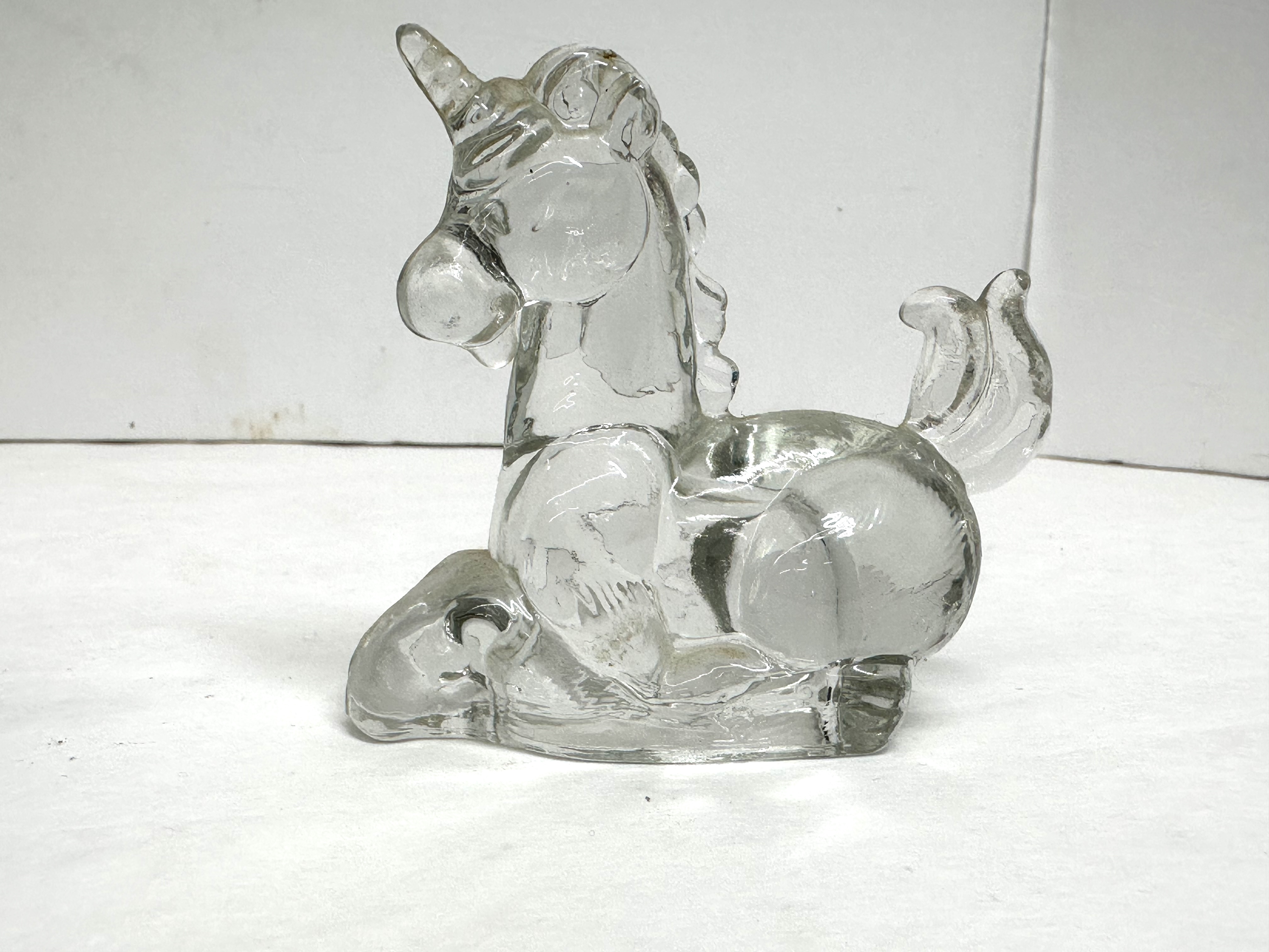 CLEAR PRESSED GLASS UNICORN FIGURINE RARE