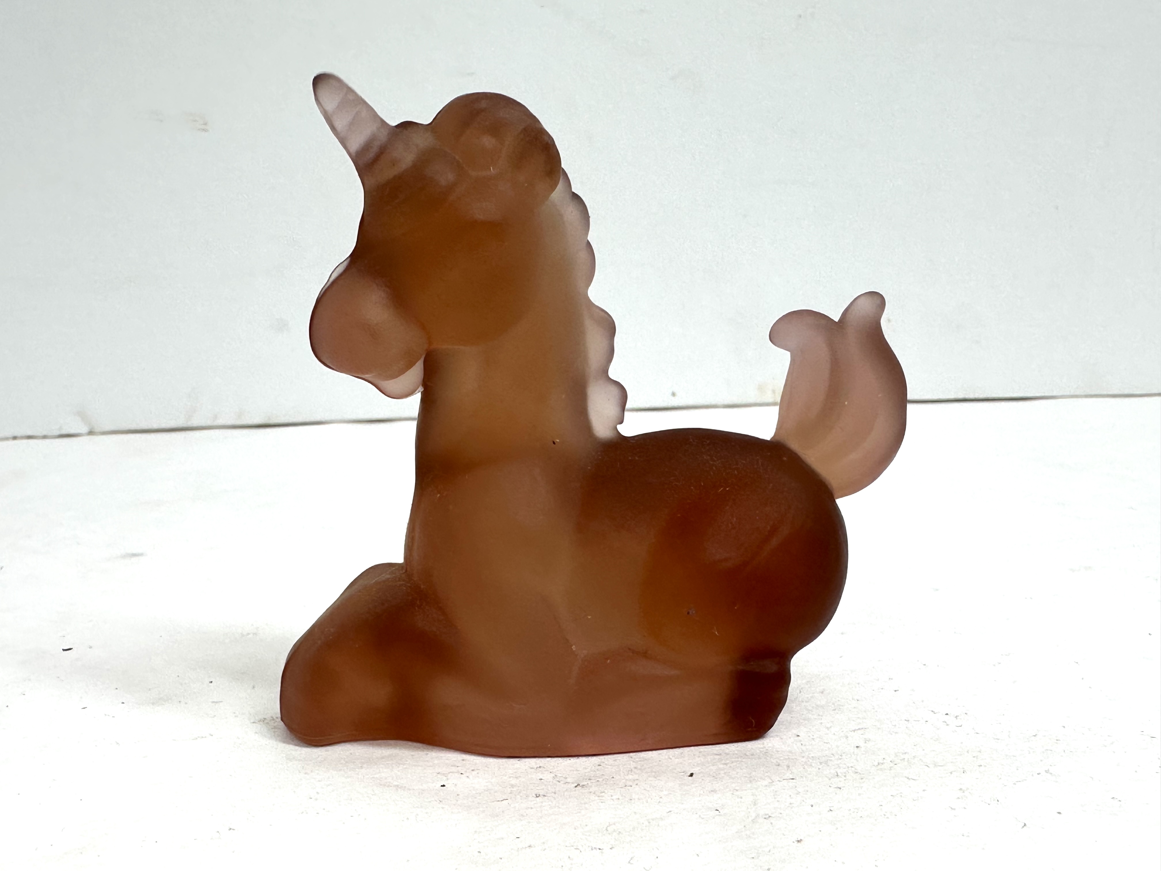 BOYD PEACH SATIN GLASS UNICORN FIGURINE RARE
