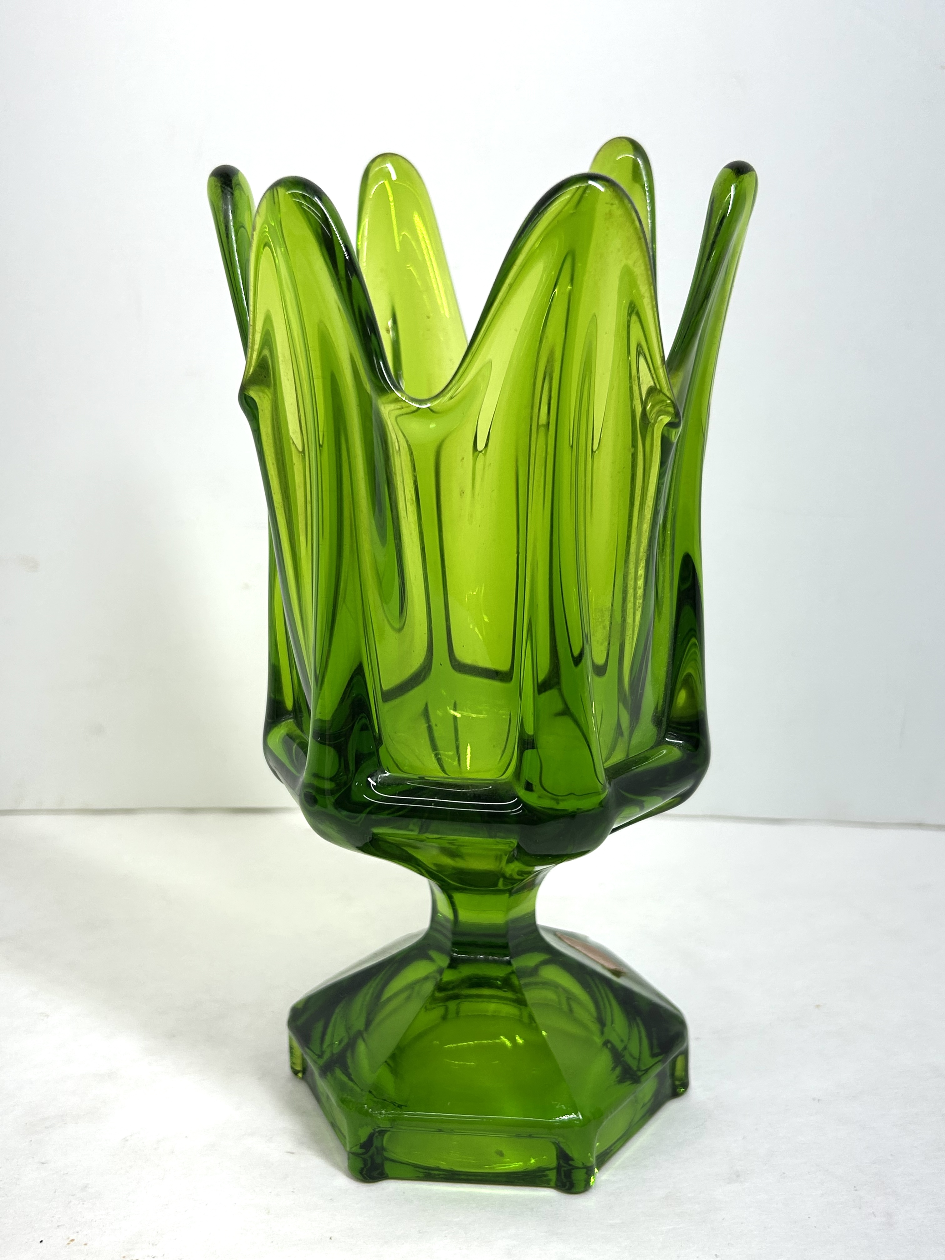 VIKING GREEN GLASS SWUNG VASE, CIRCA 1960