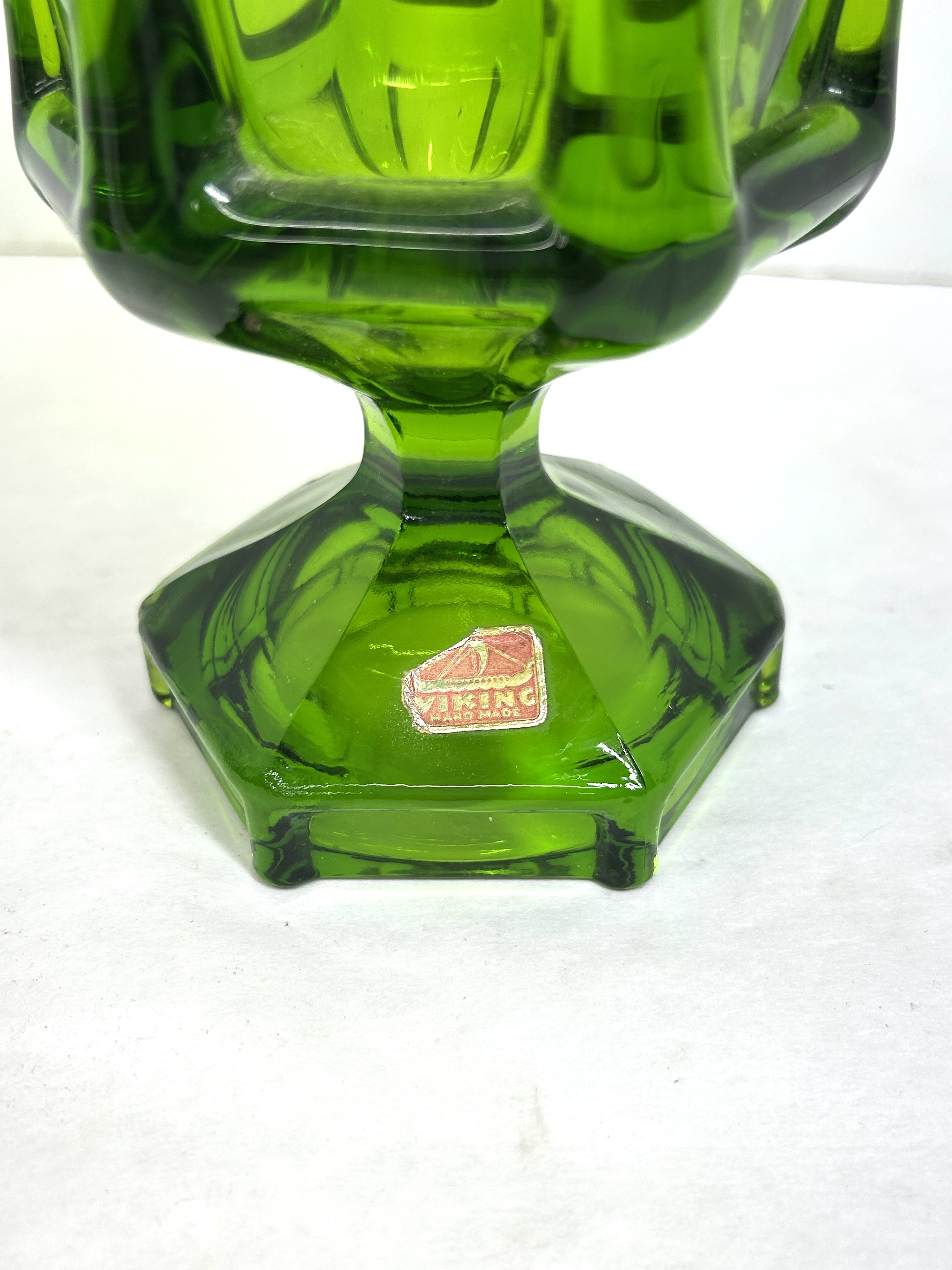 VIKING GREEN GLASS SWUNG VASE, CIRCA 1960