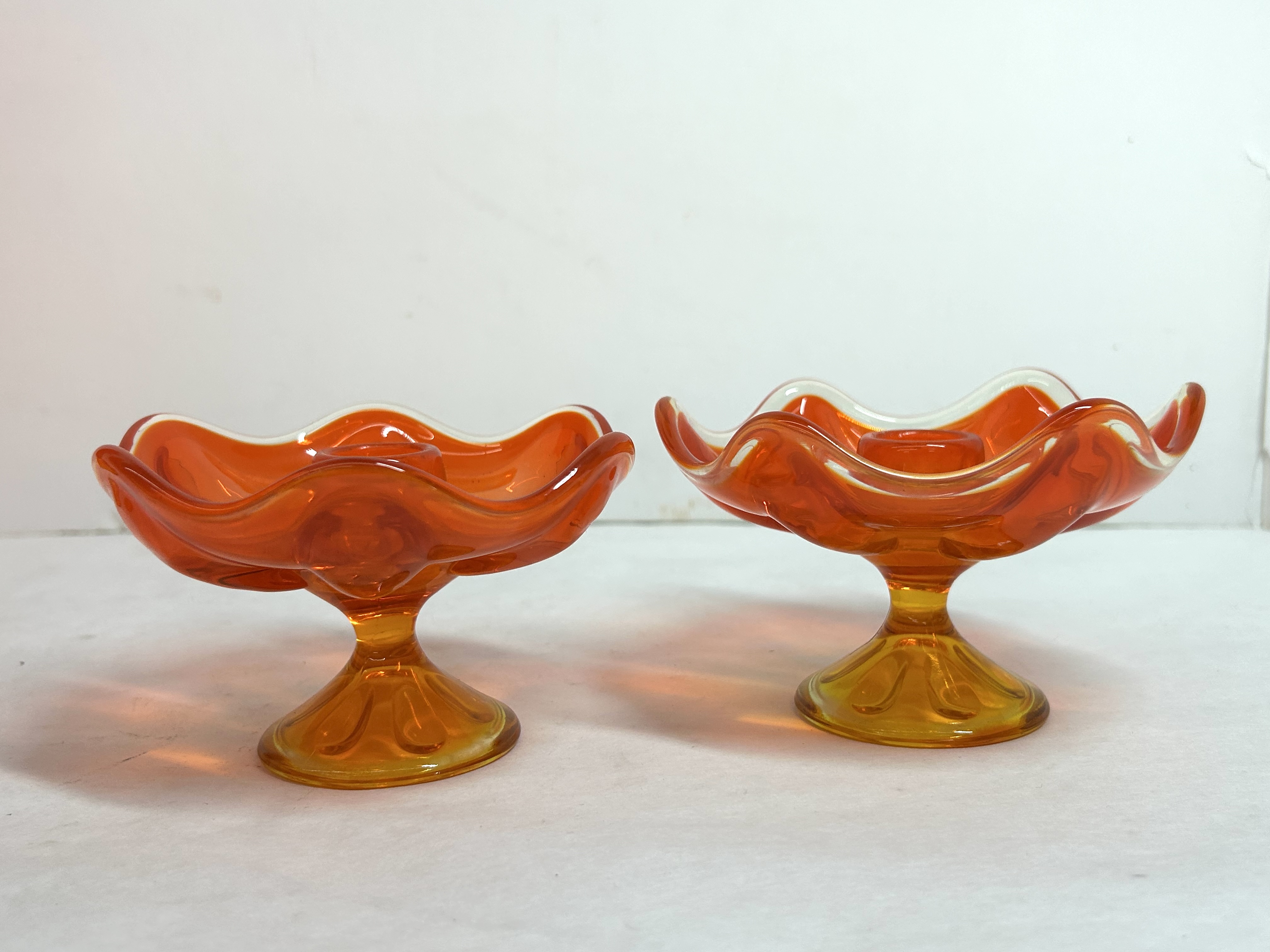 VIKING STYLE AMBERINA GLASS CANDLESTICKS, 1960