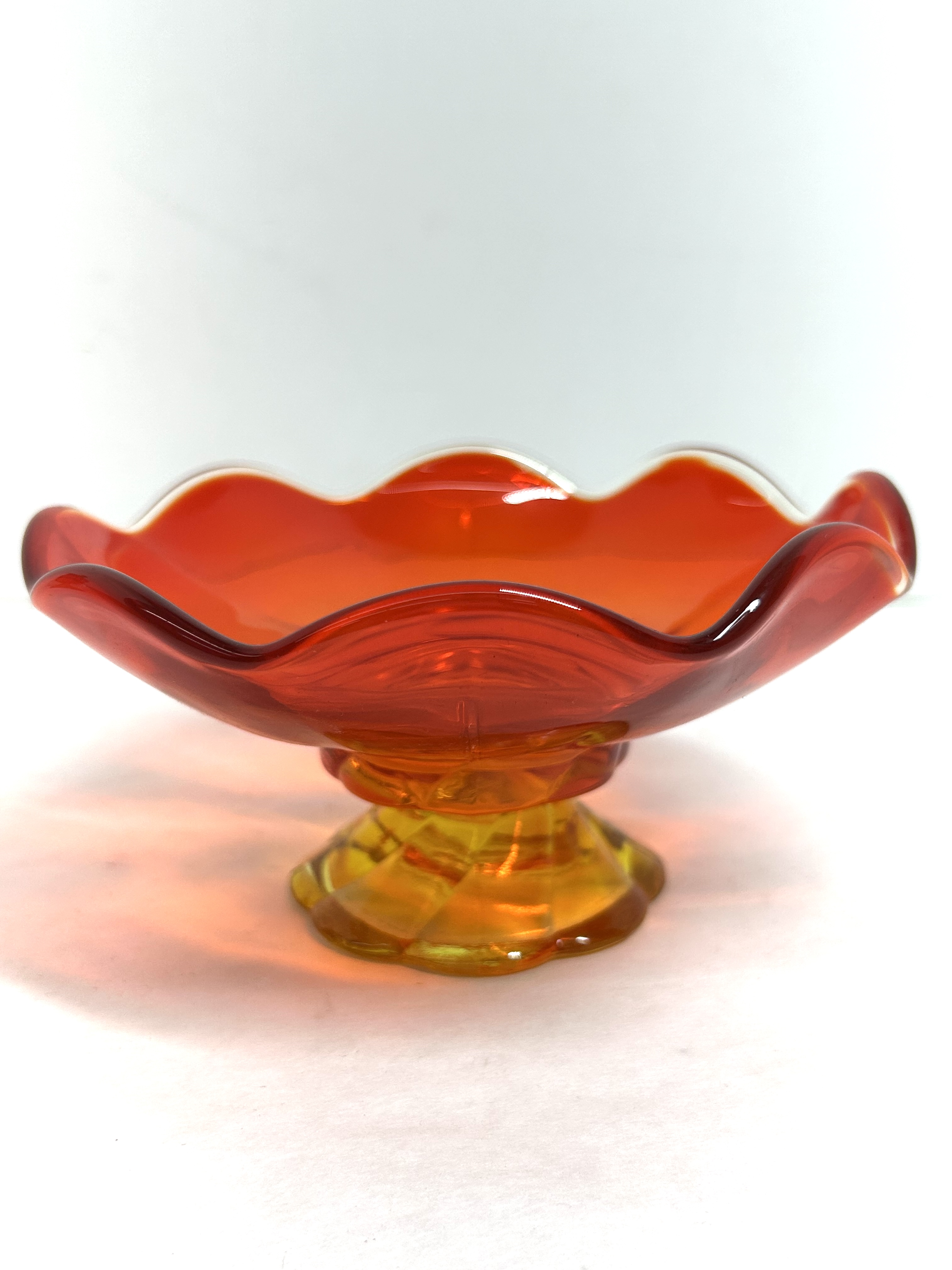 AMBERINA GLASS FOOTED COMPOTE, MID-CENTURY