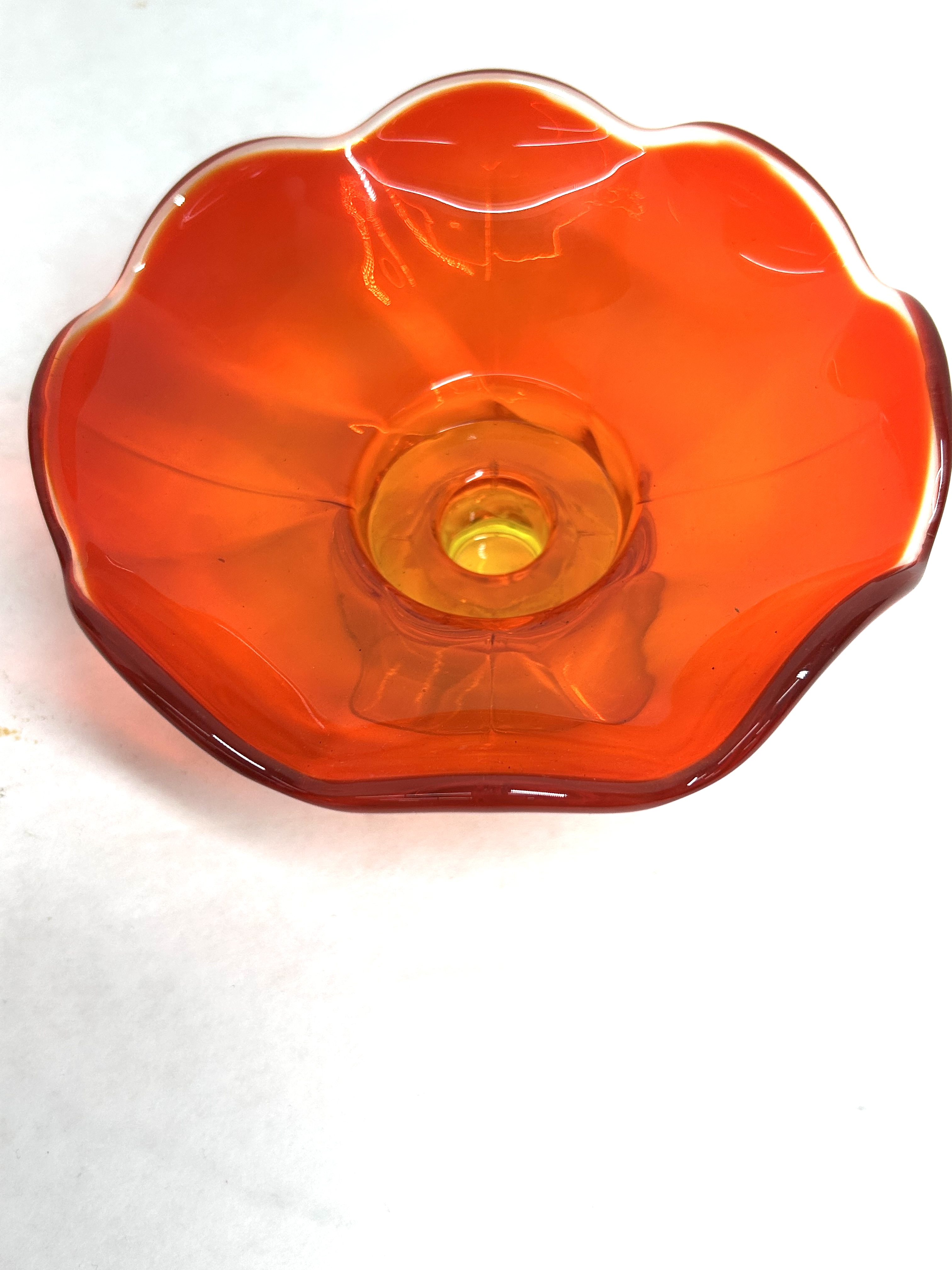 AMBERINA GLASS FOOTED COMPOTE, MID-CENTURY
