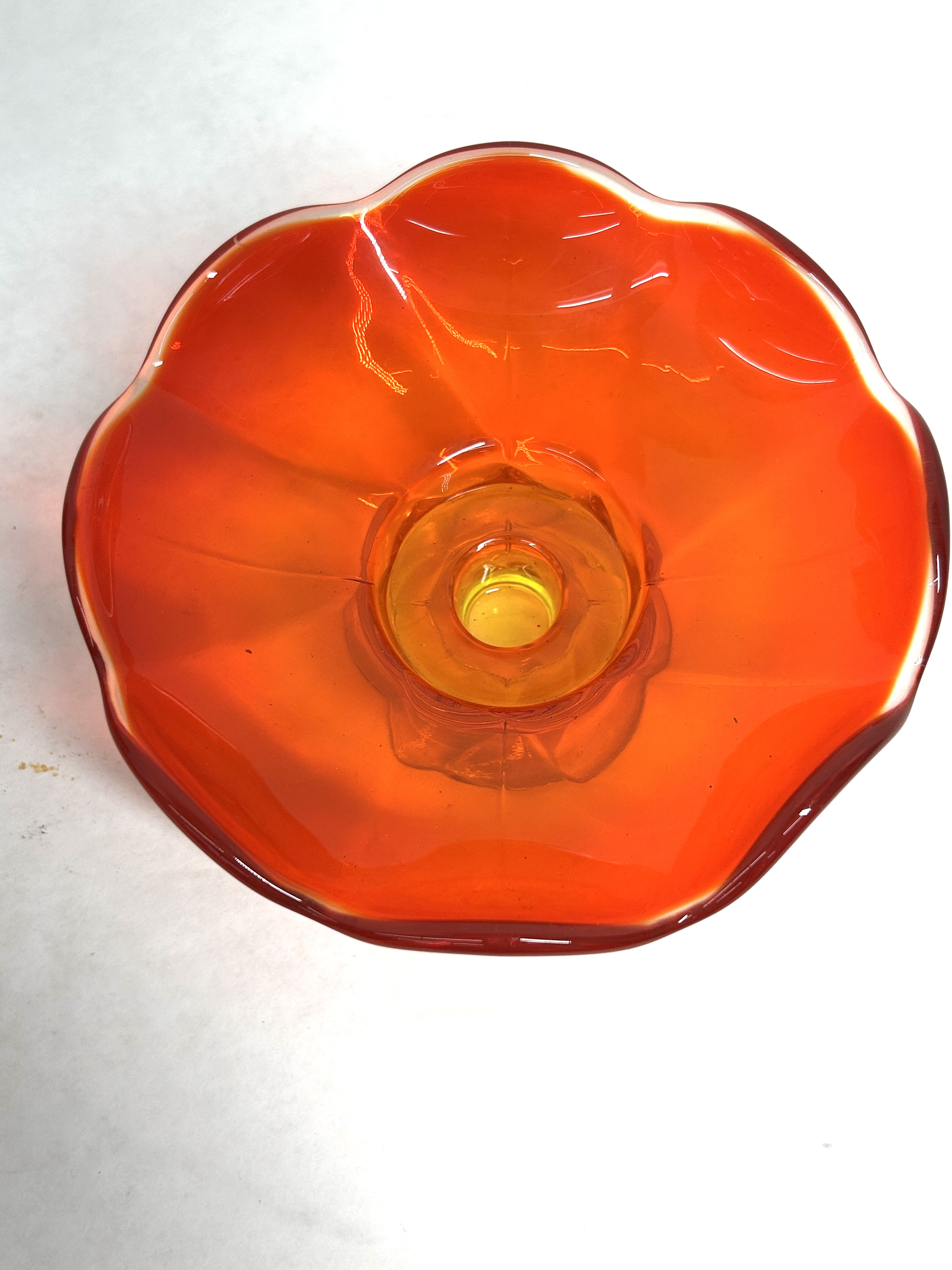 AMBERINA GLASS FOOTED COMPOTE, MID-CENTURY