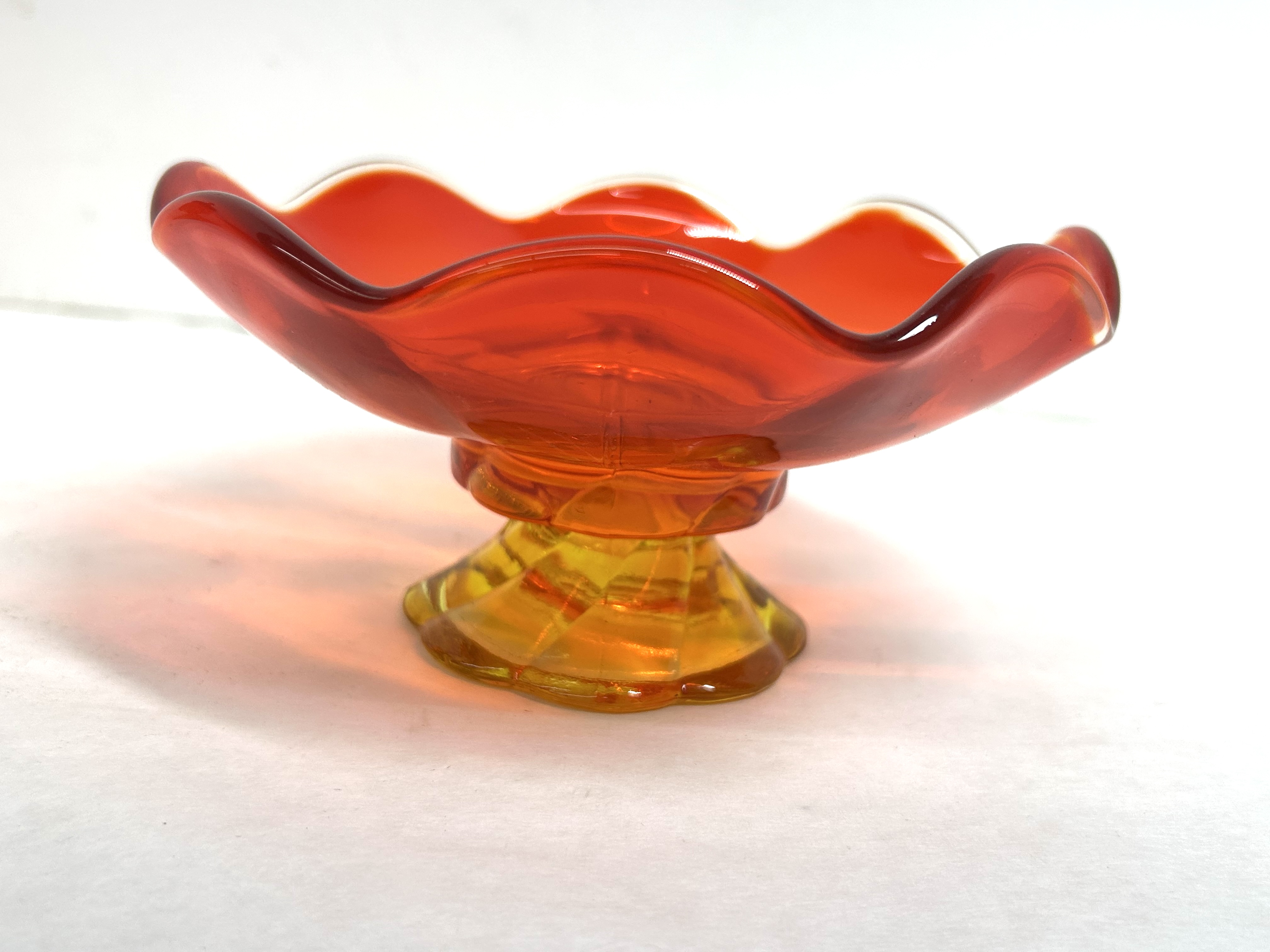 AMBERINA GLASS FOOTED COMPOTE, MID-CENTURY
