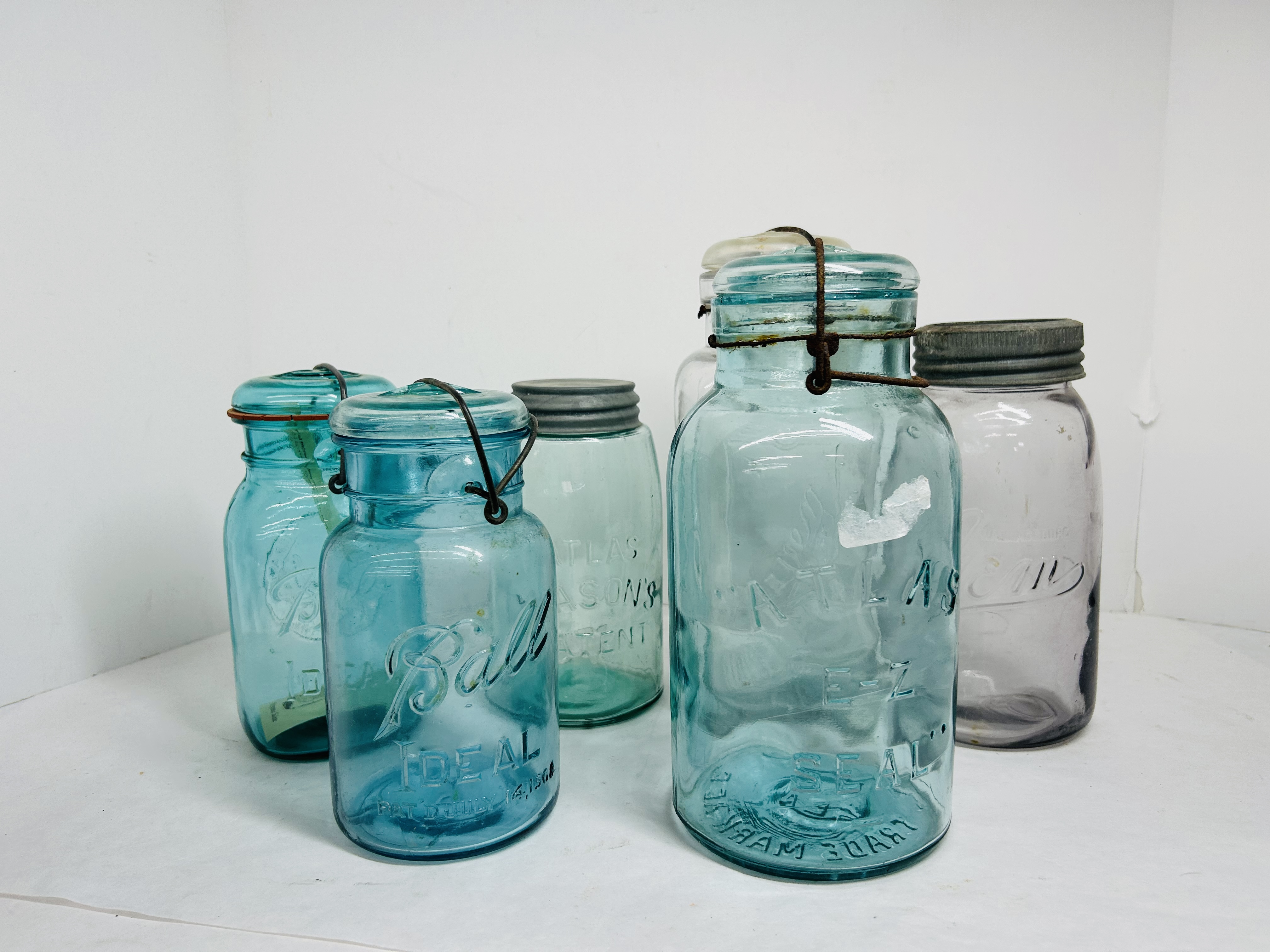 SIX VARIOUS GLASS CANNING JARS, 20TH CENTURY