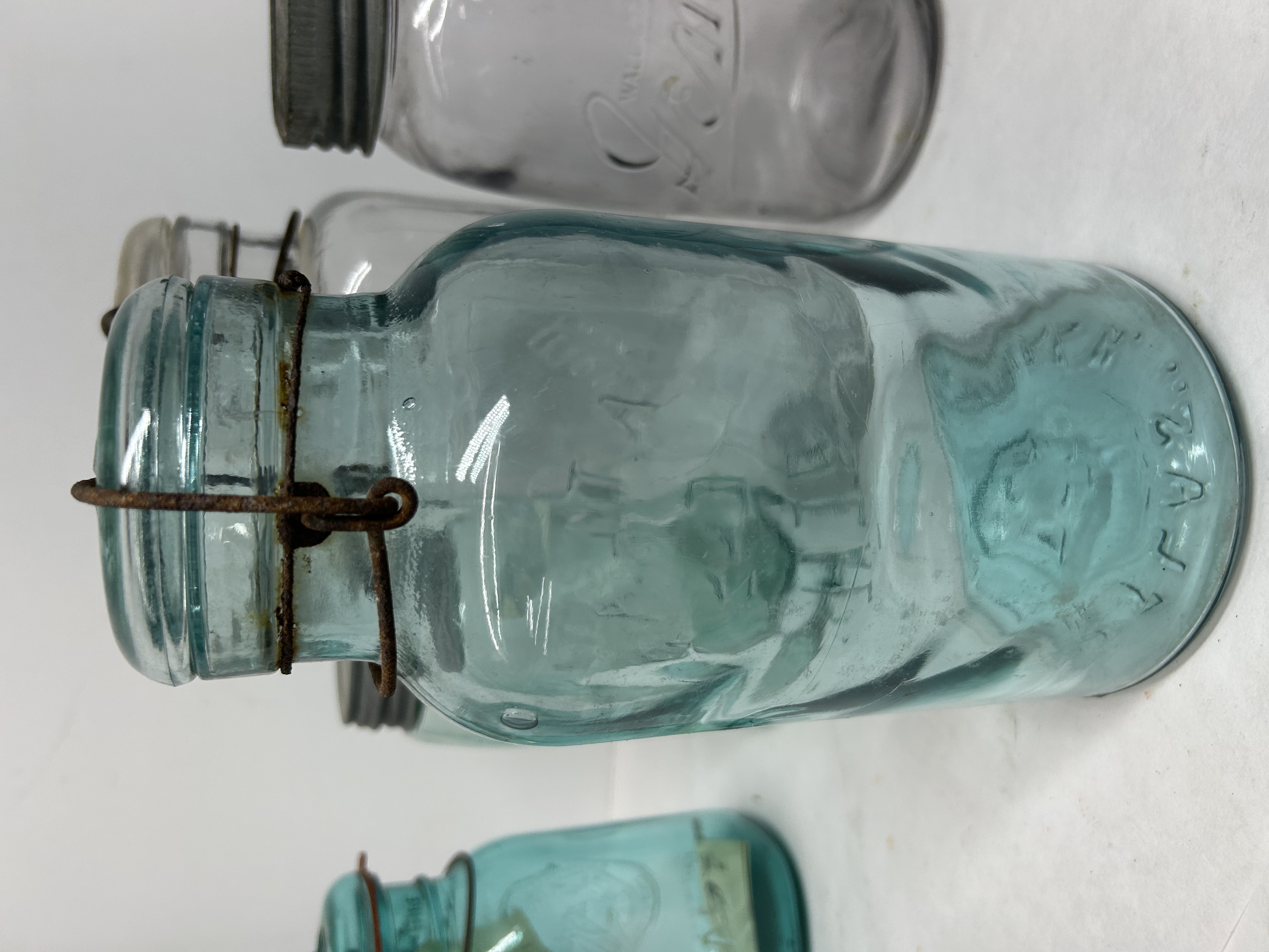 SIX VARIOUS GLASS CANNING JARS, 20TH CENTURY