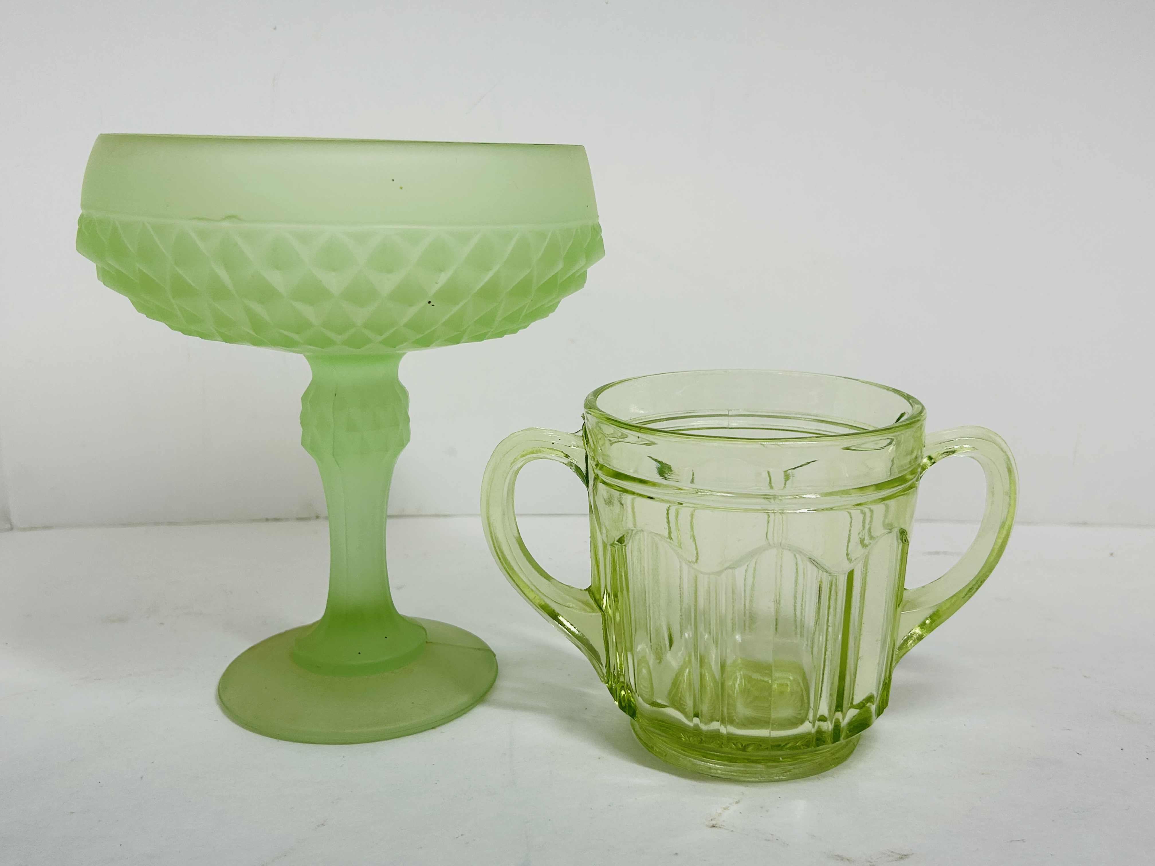 TWO ITEMS OF GREEN DEPRESSION GLASS, CIRCA 1930