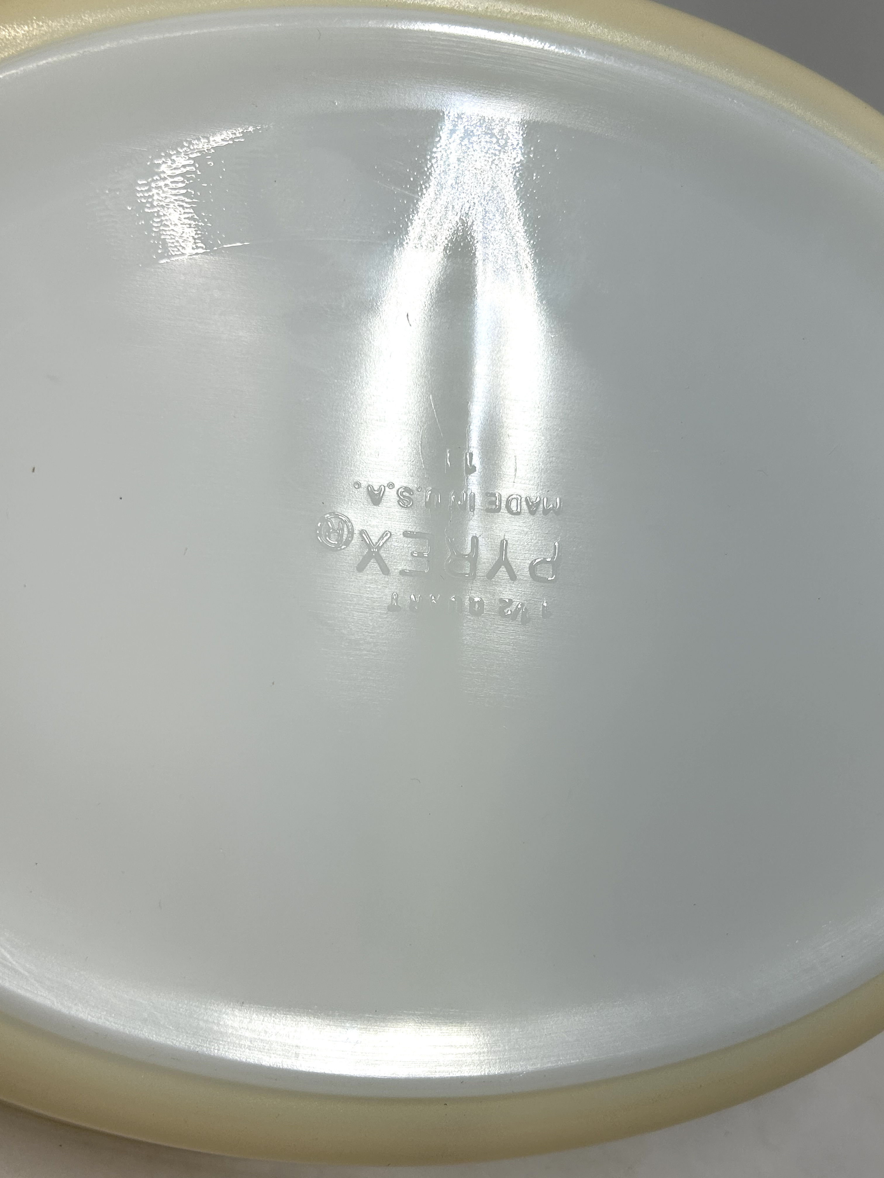 PYREX GOLD ACORN MILK GLASS CASSEROLE, CIRCA 1960