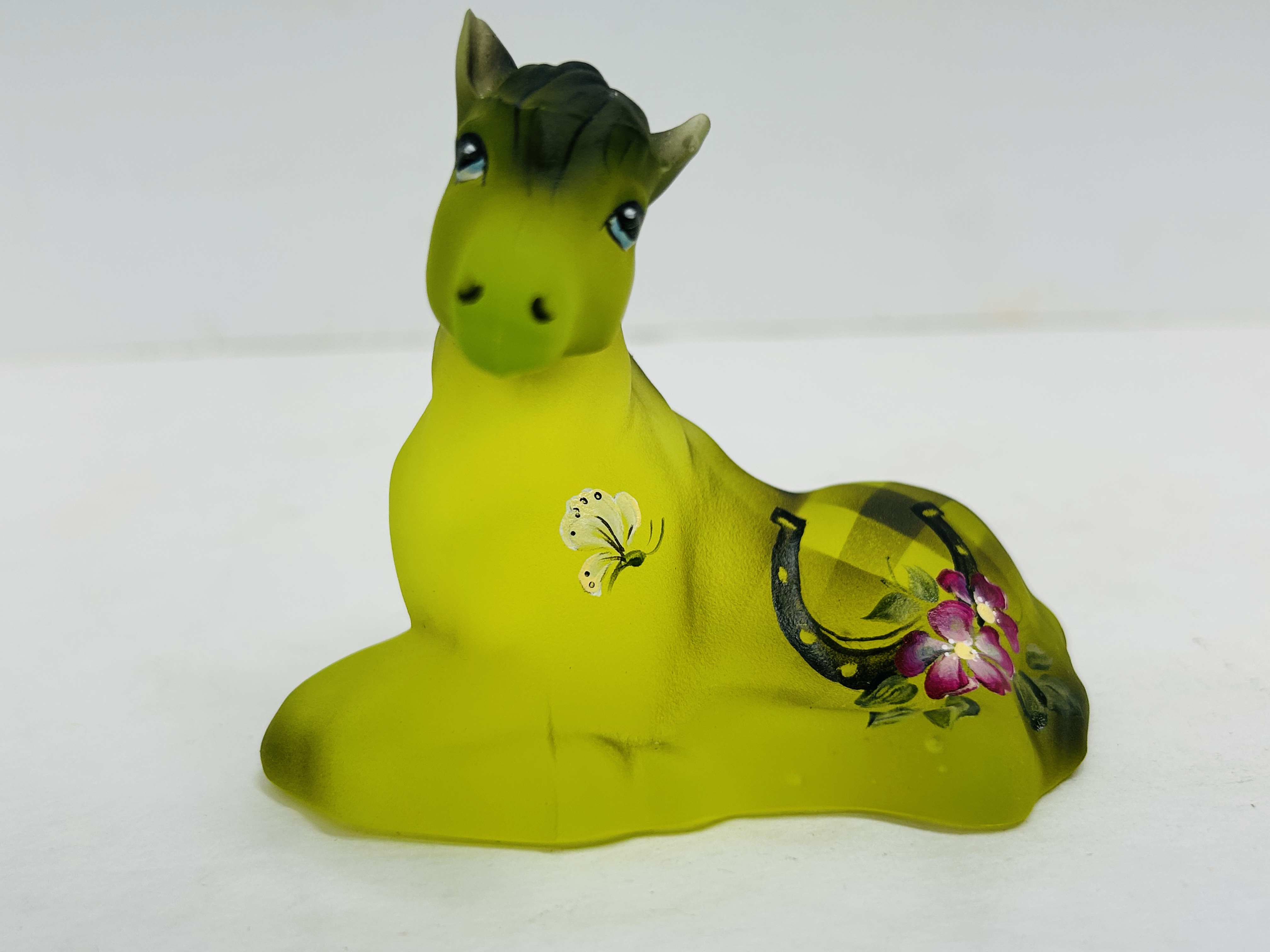 FENTON PAINTED URANIUM GLASS PONY, 2025