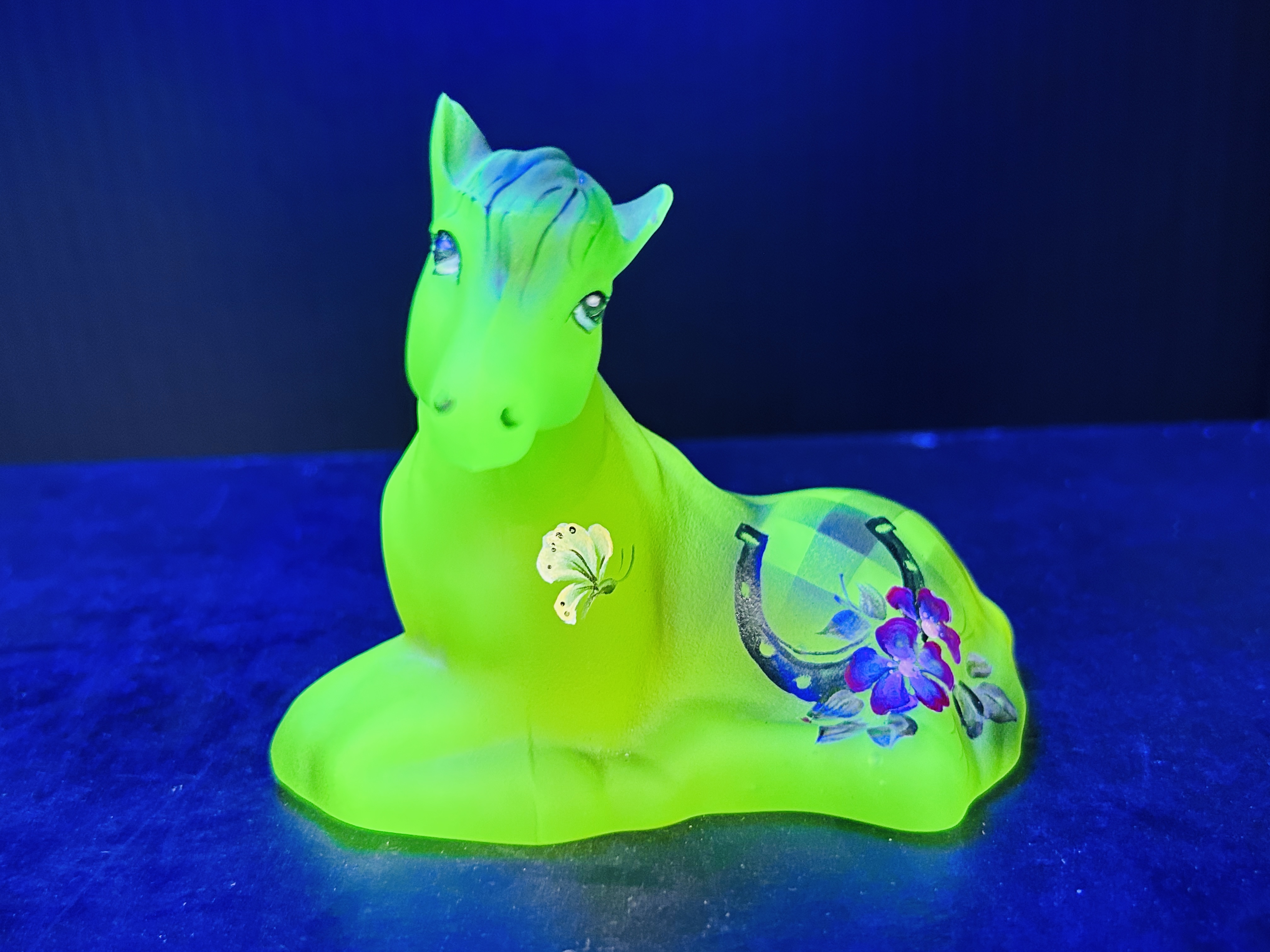 FENTON PAINTED URANIUM GLASS PONY, 2025
