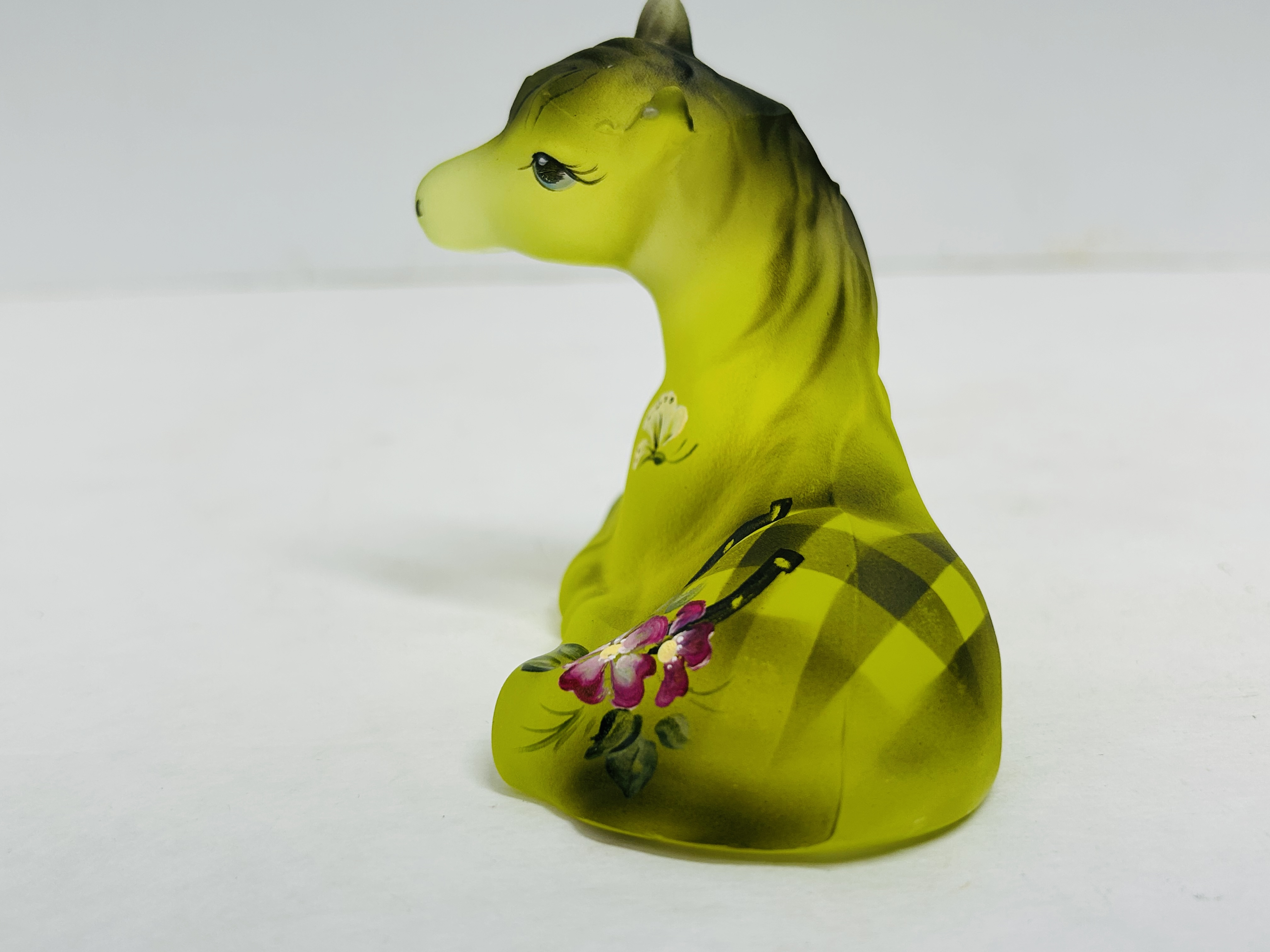 FENTON PAINTED URANIUM GLASS PONY, 2025