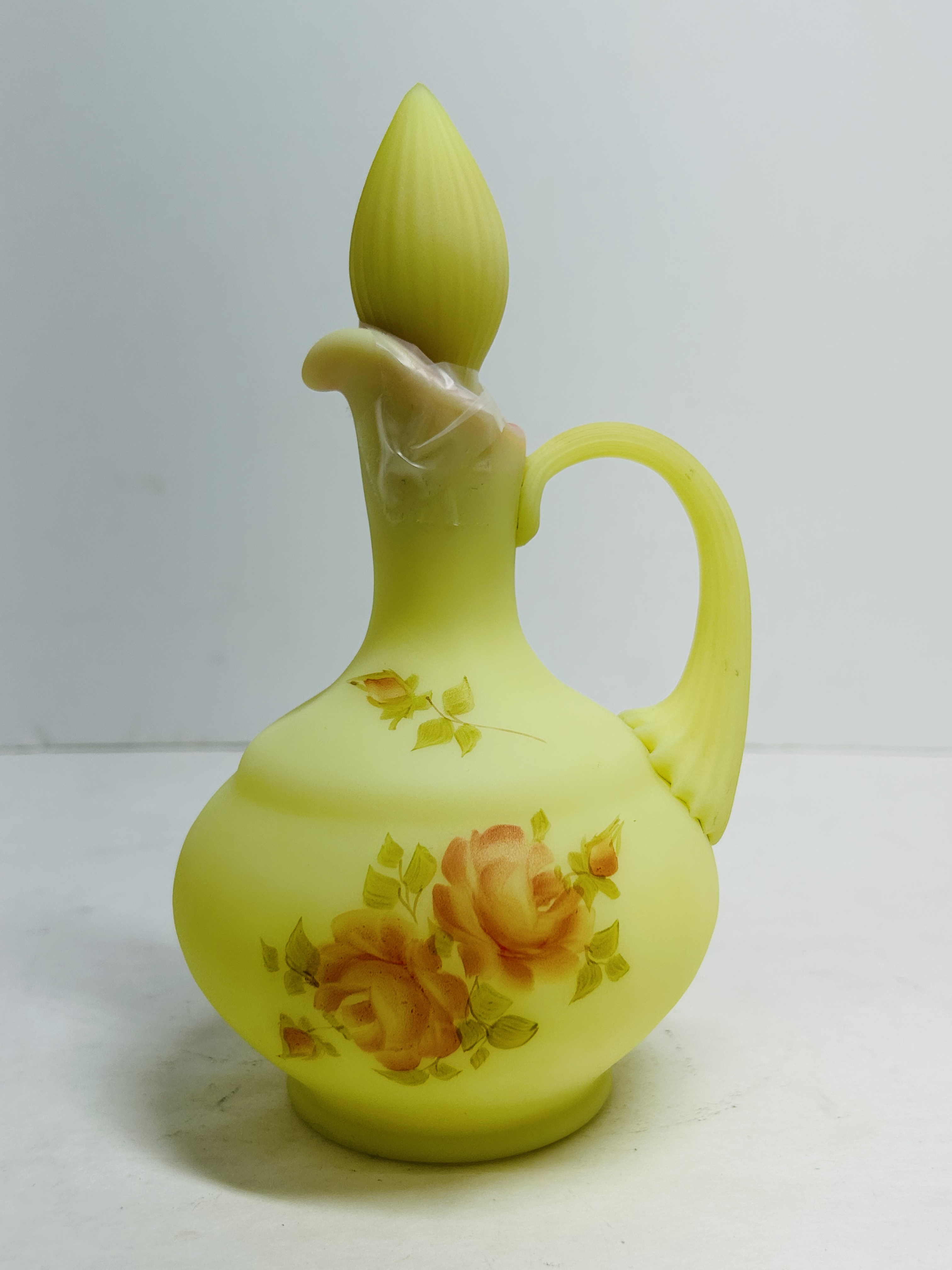 FENTON HAND-PAINTED URANIUM GLASS CRUET, 1970S