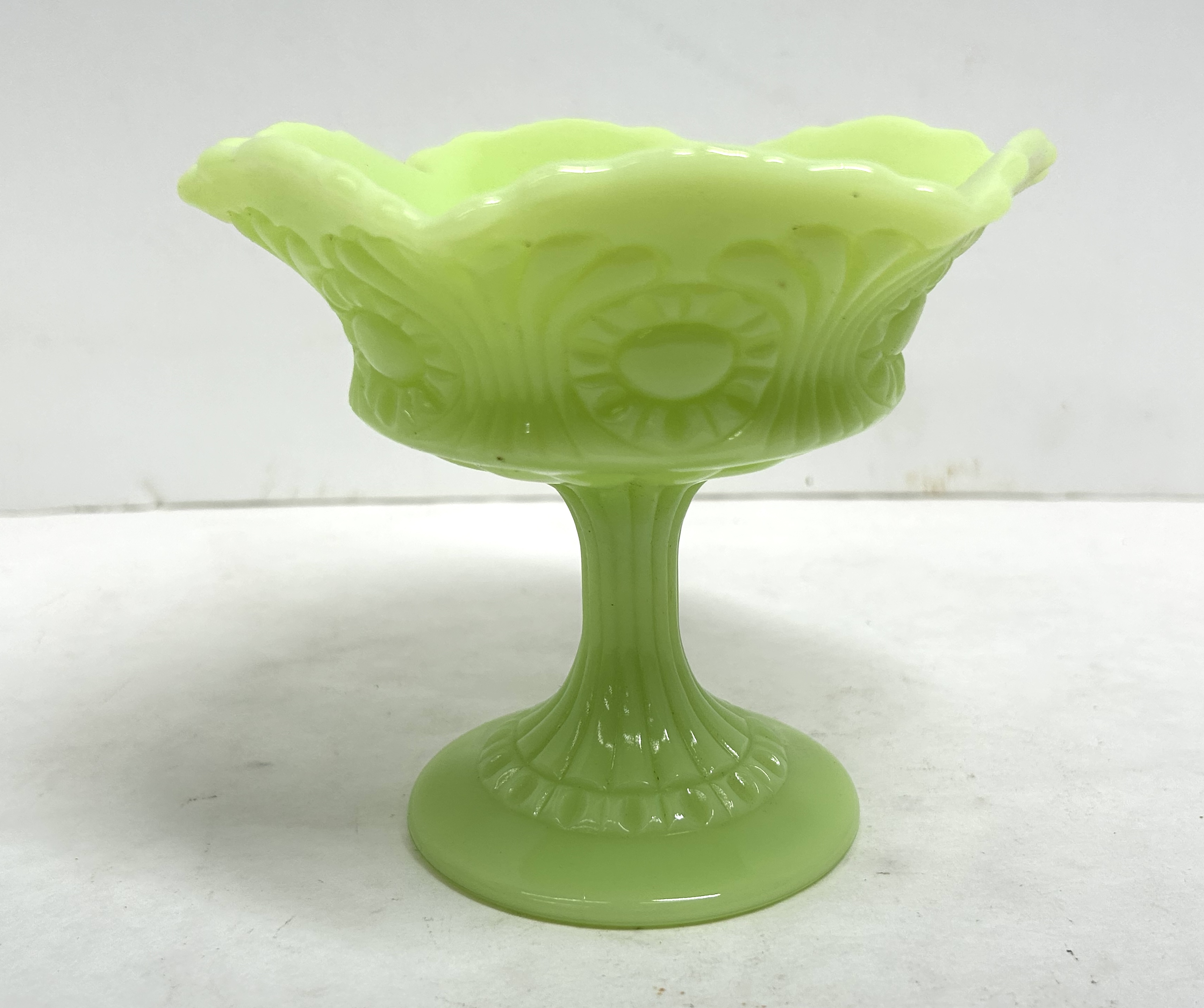 FENTON LIME SATIN COMPOTE, 1970S