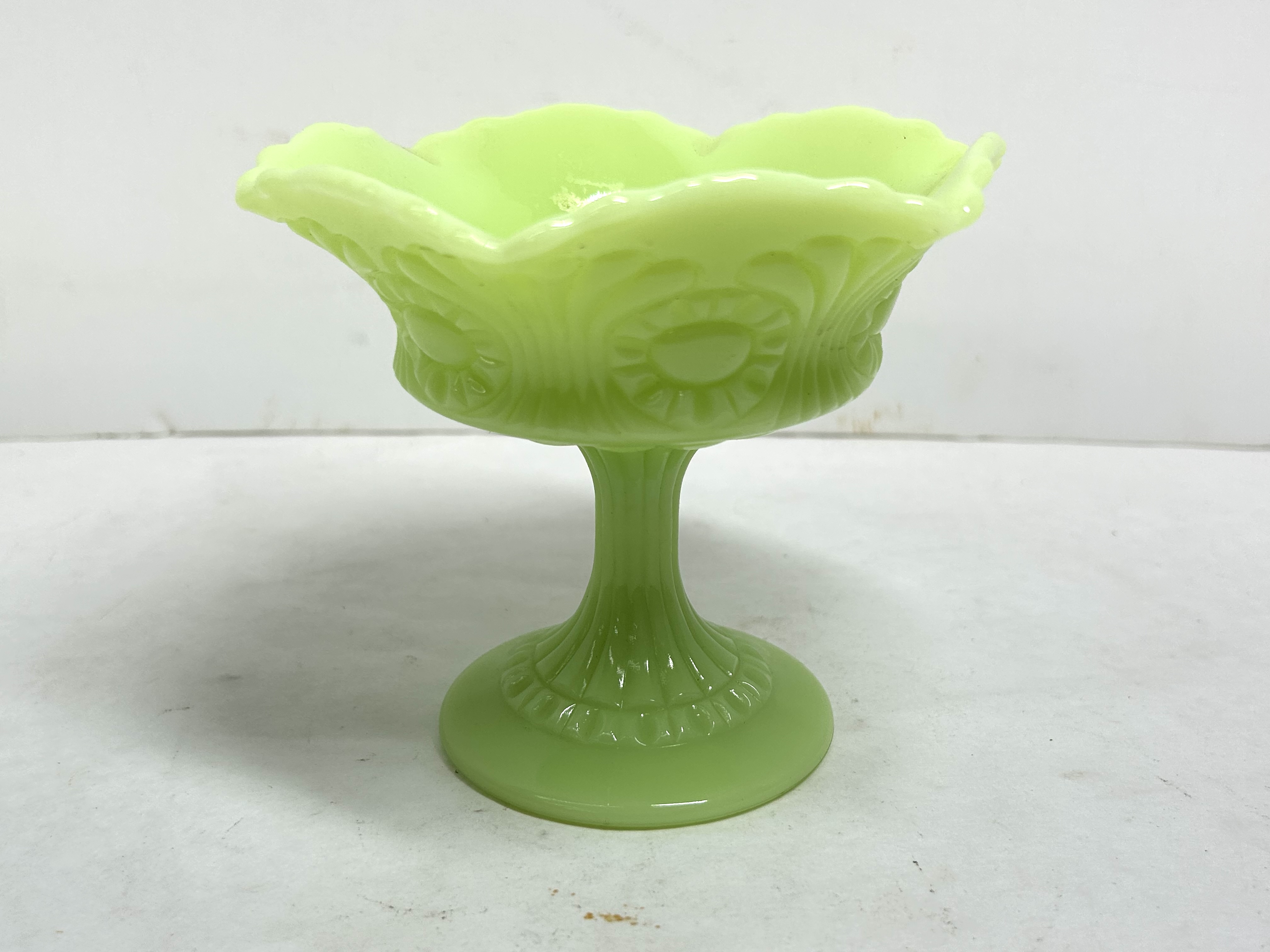 FENTON LIME SATIN COMPOTE, 1970S