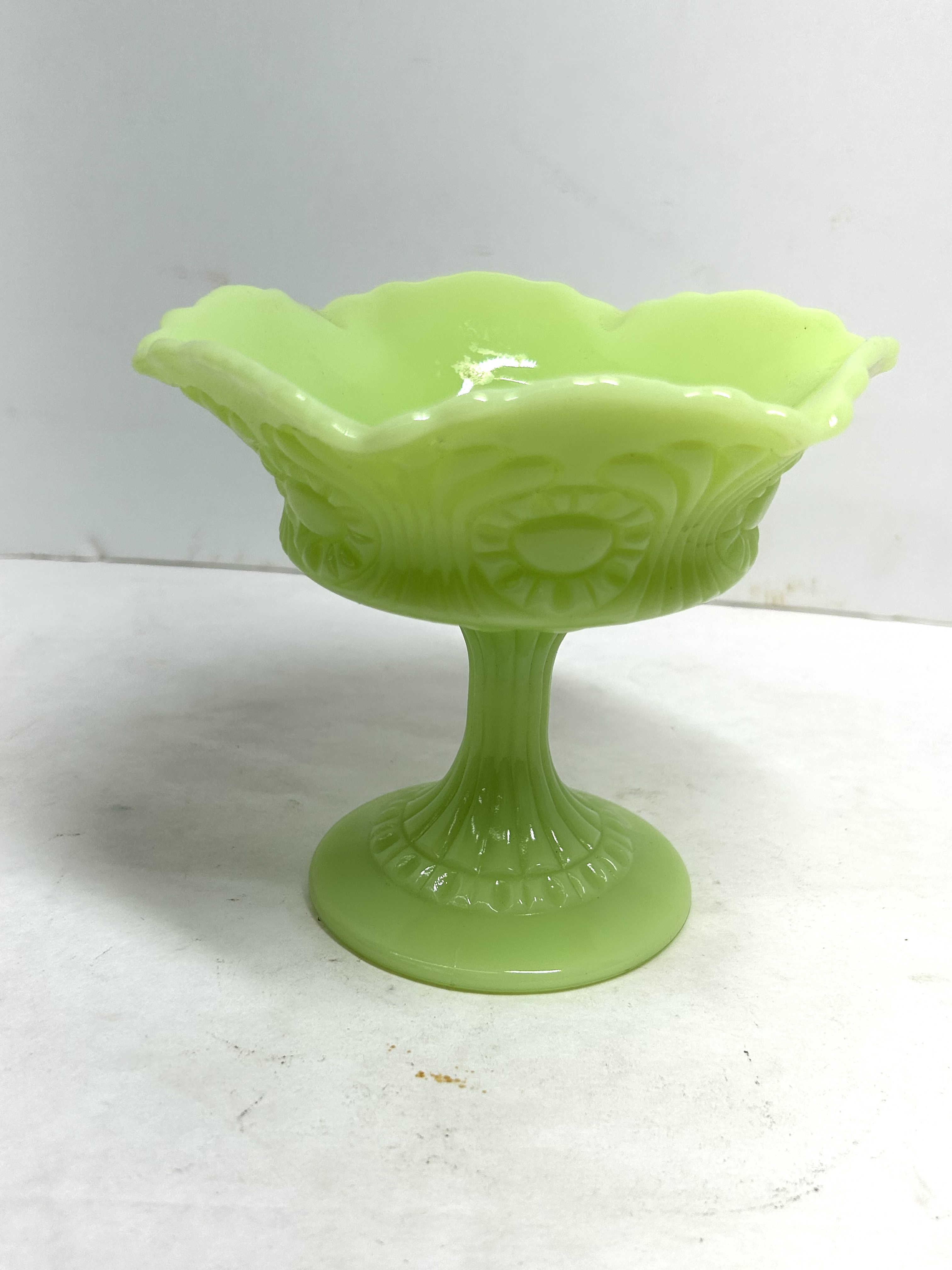 FENTON LIME SATIN COMPOTE, 1970S
