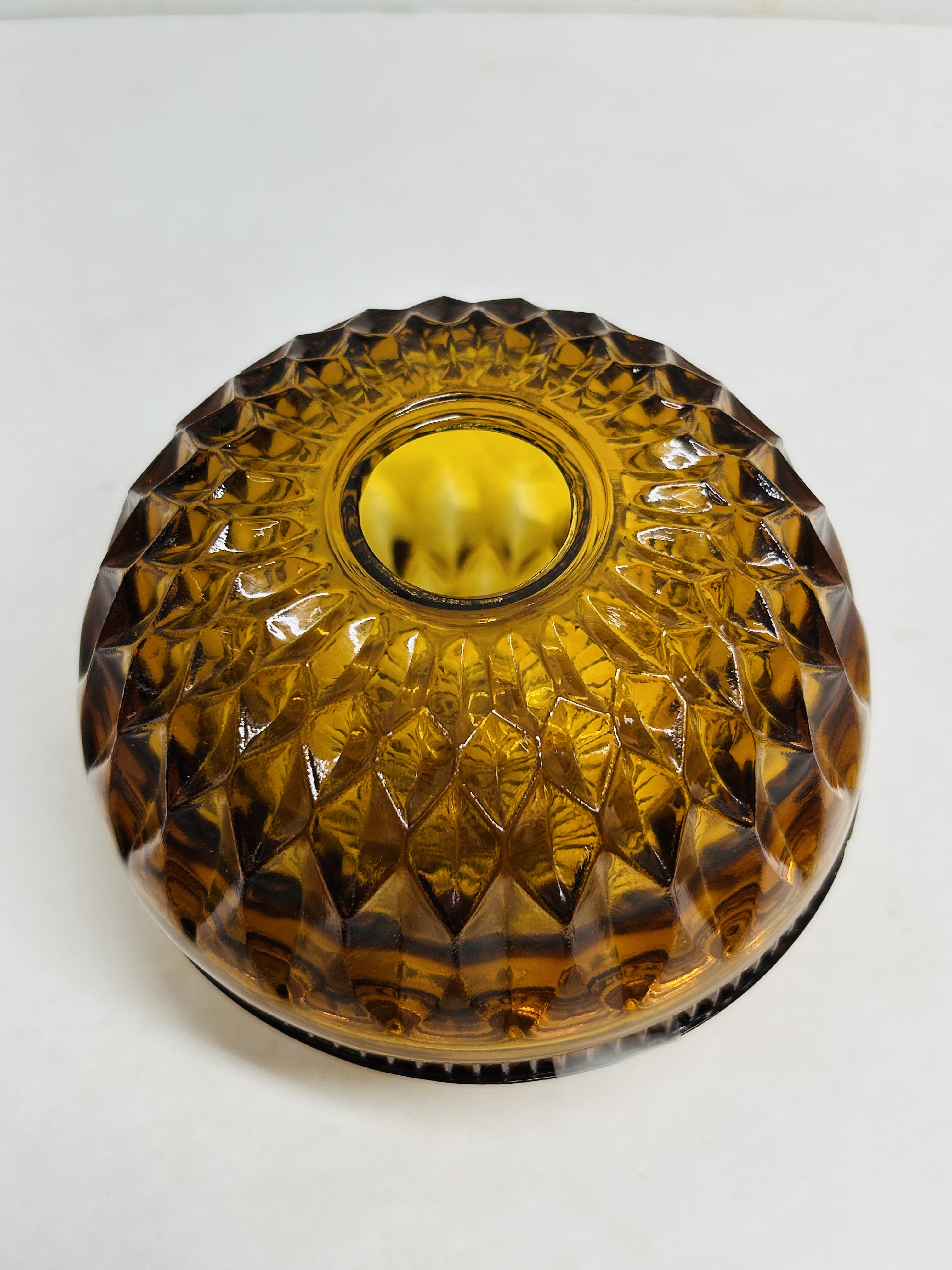 INDIANA GLASS AMBER PRESSED GLASS JAR, C. 1960