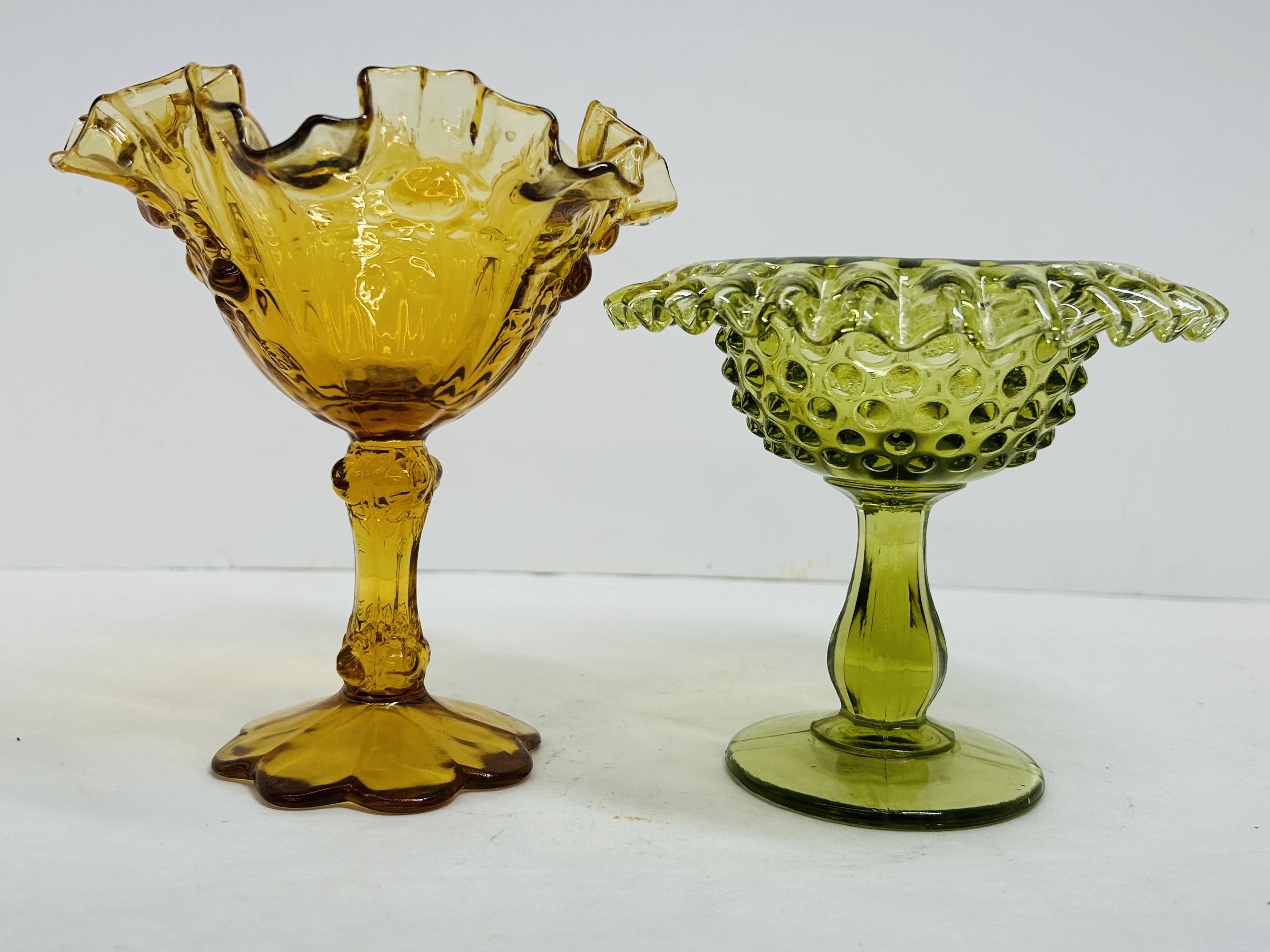 FENTON, TWO ART GLASS COMPOTES, 1970S