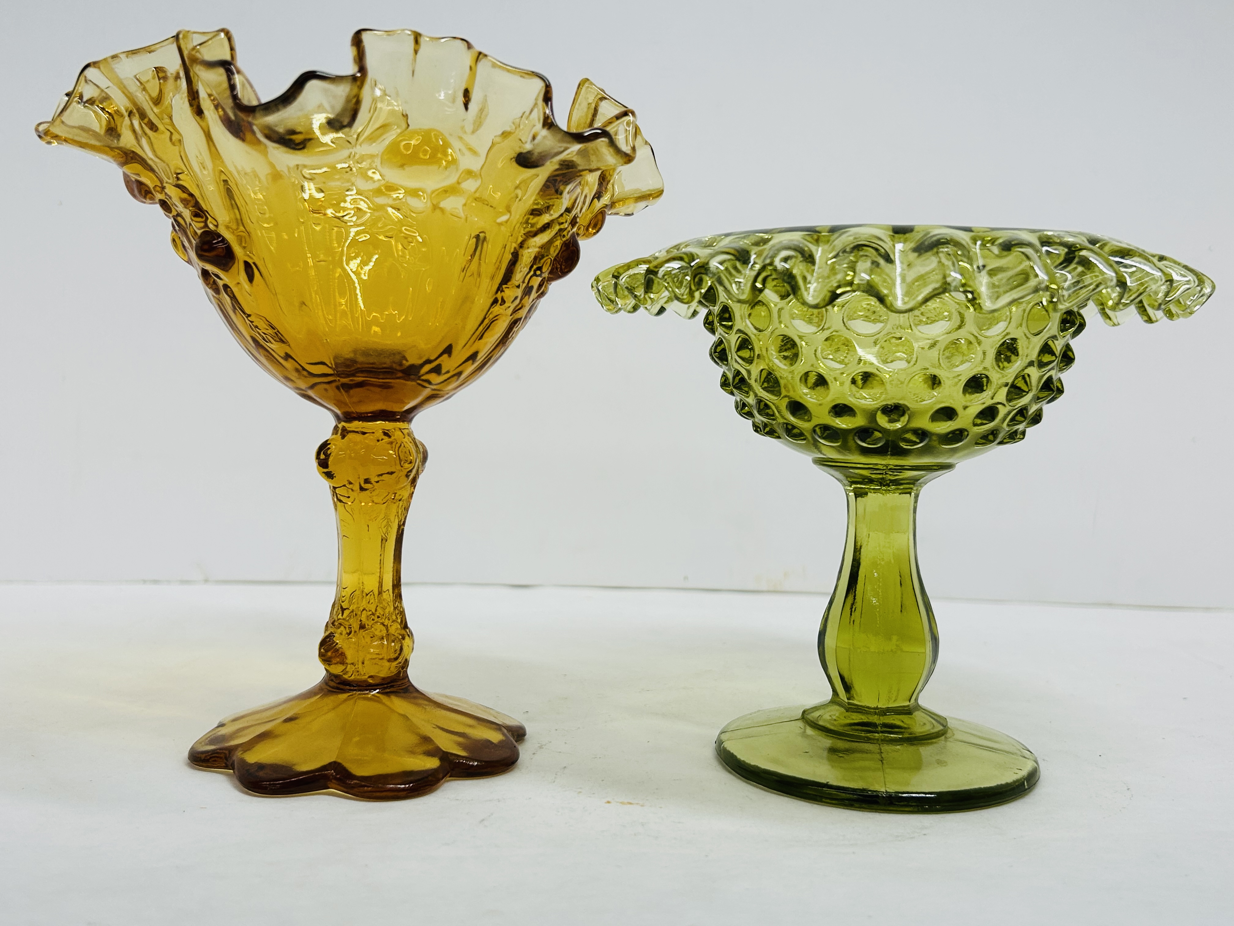 FENTON, TWO ART GLASS COMPOTES, 1970S
