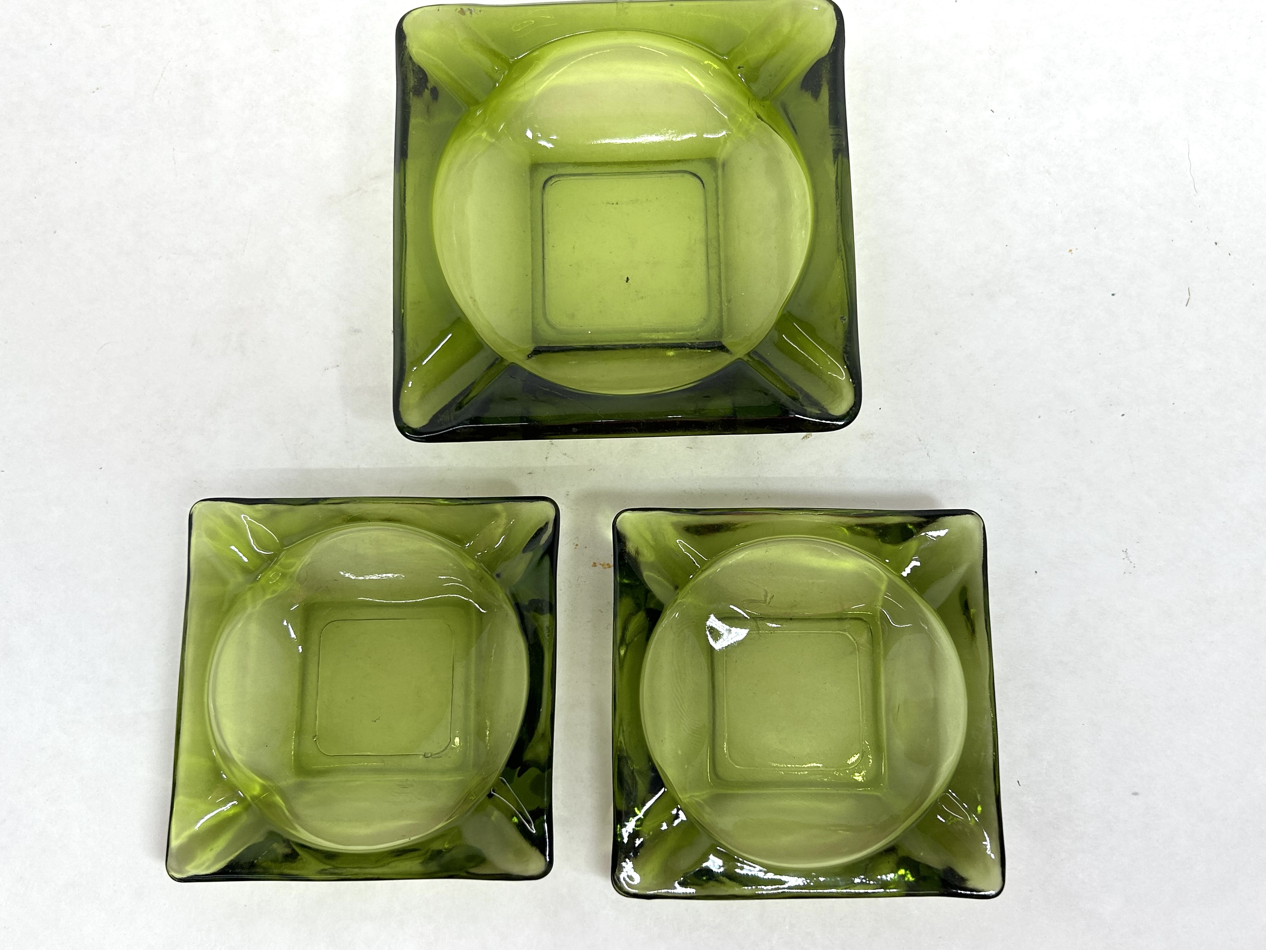 ANCHOR HOCKING STYLE GREEN GLASS ASHTRAYS