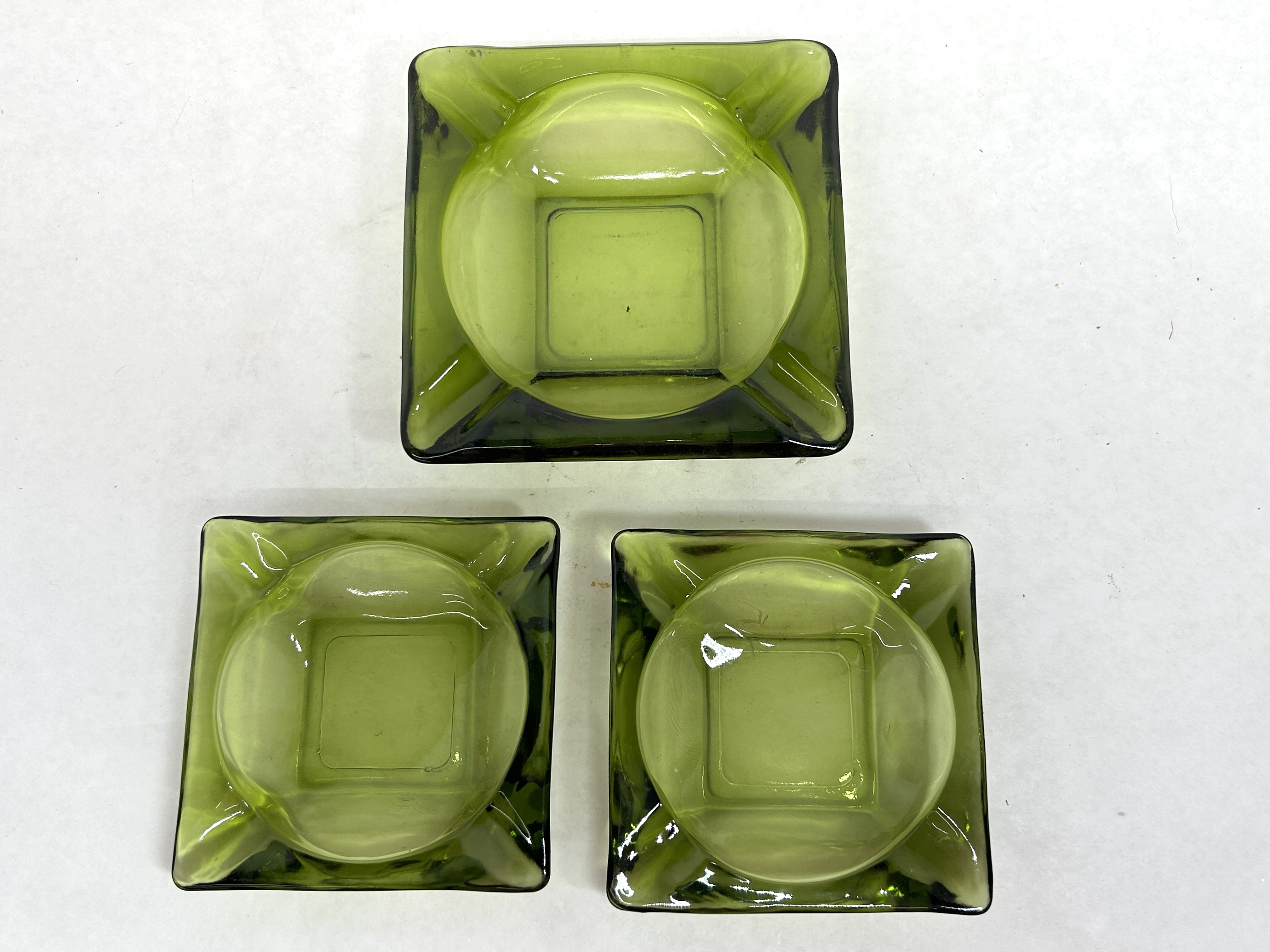 ANCHOR HOCKING STYLE GREEN GLASS ASHTRAYS