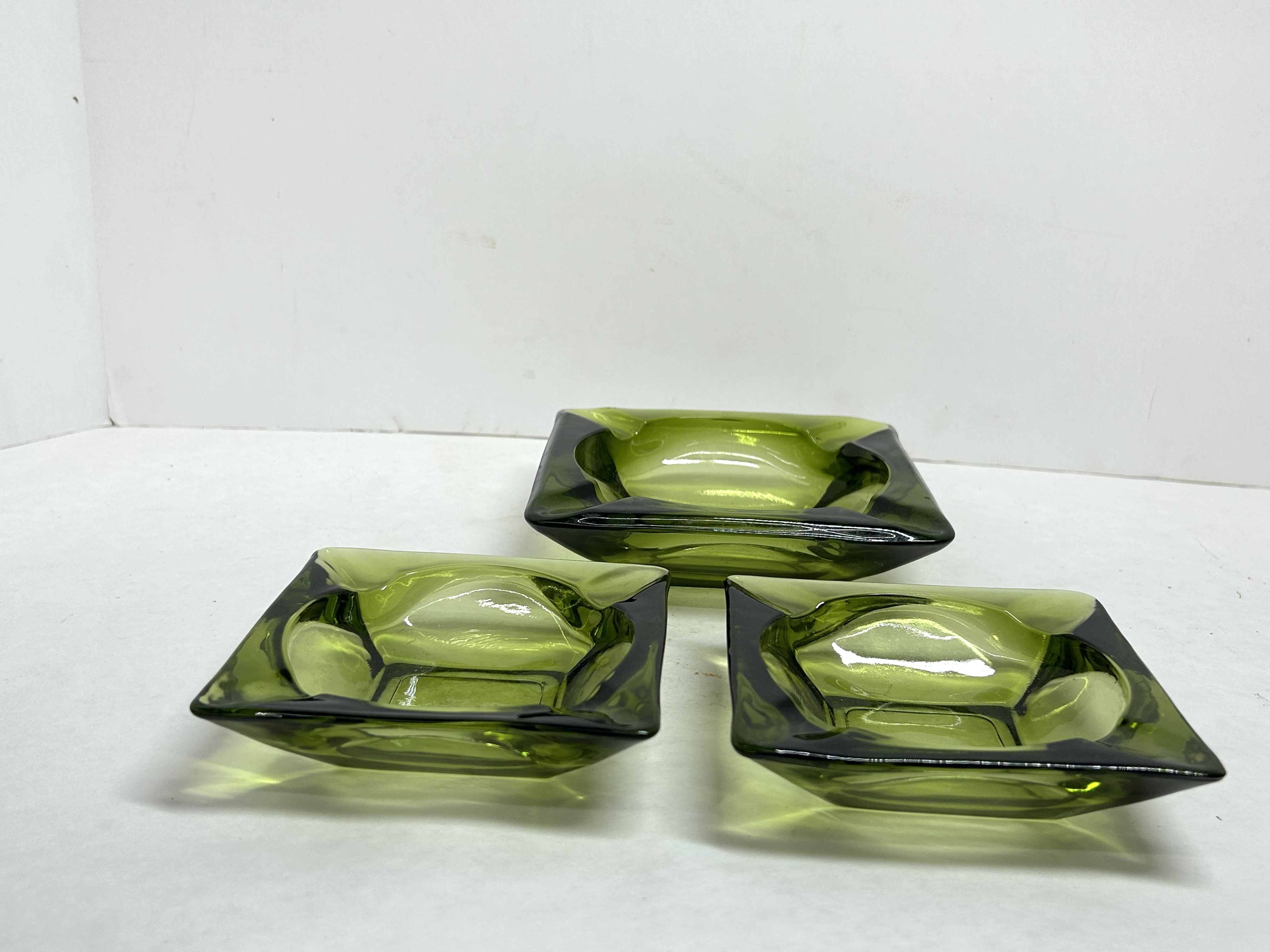 ANCHOR HOCKING STYLE GREEN GLASS ASHTRAYS