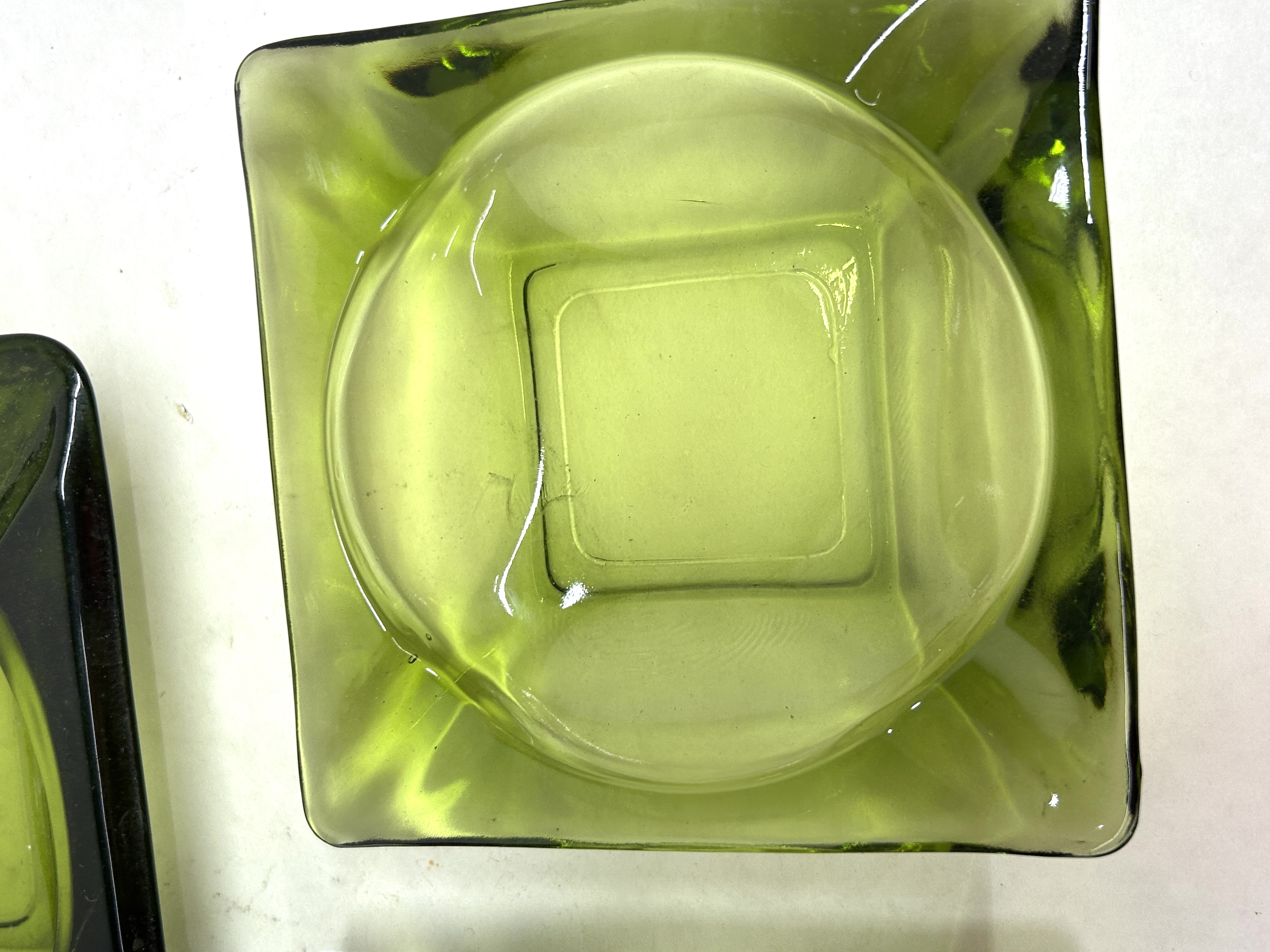 ANCHOR HOCKING STYLE GREEN GLASS ASHTRAYS