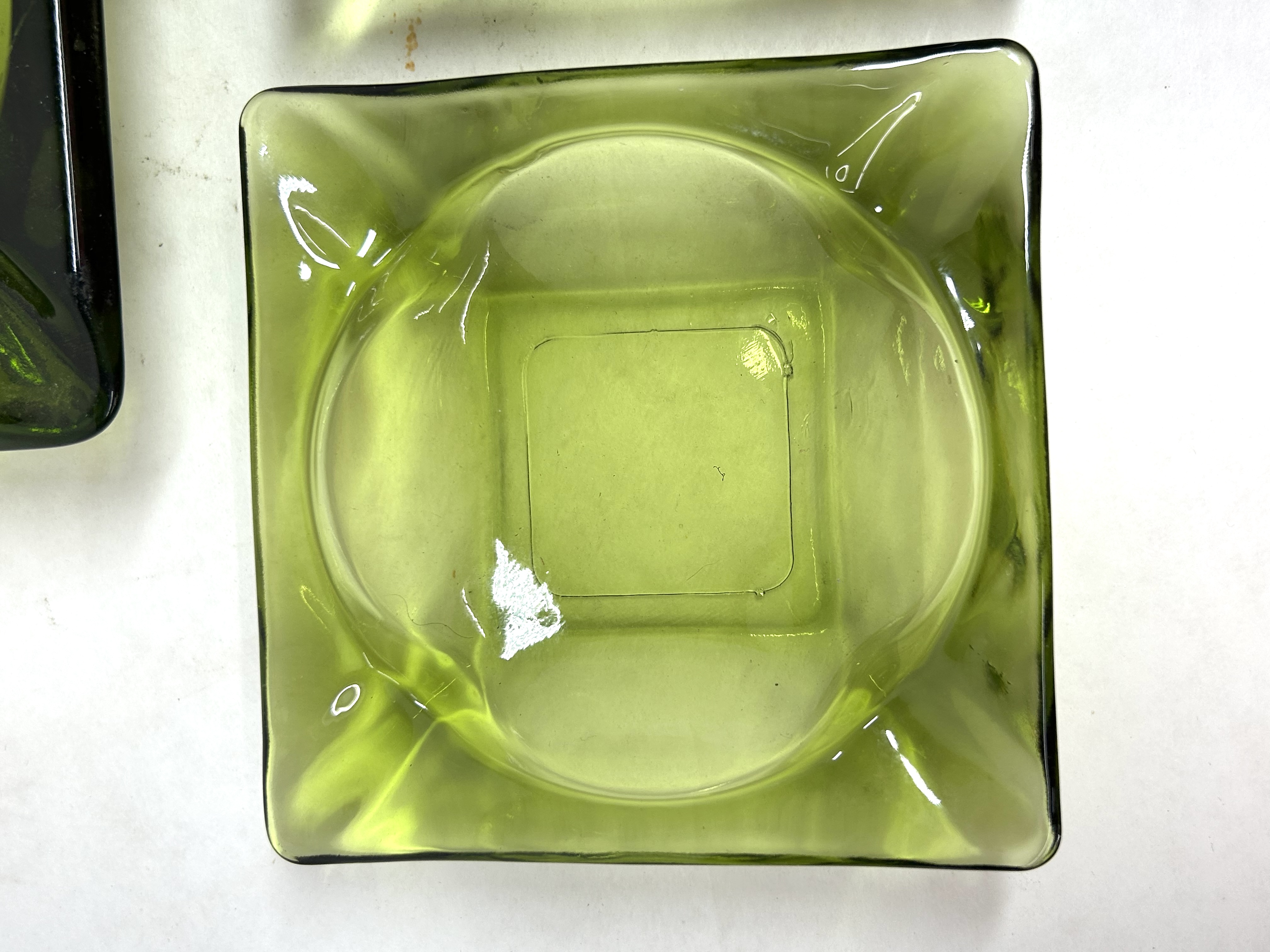 ANCHOR HOCKING STYLE GREEN GLASS ASHTRAYS