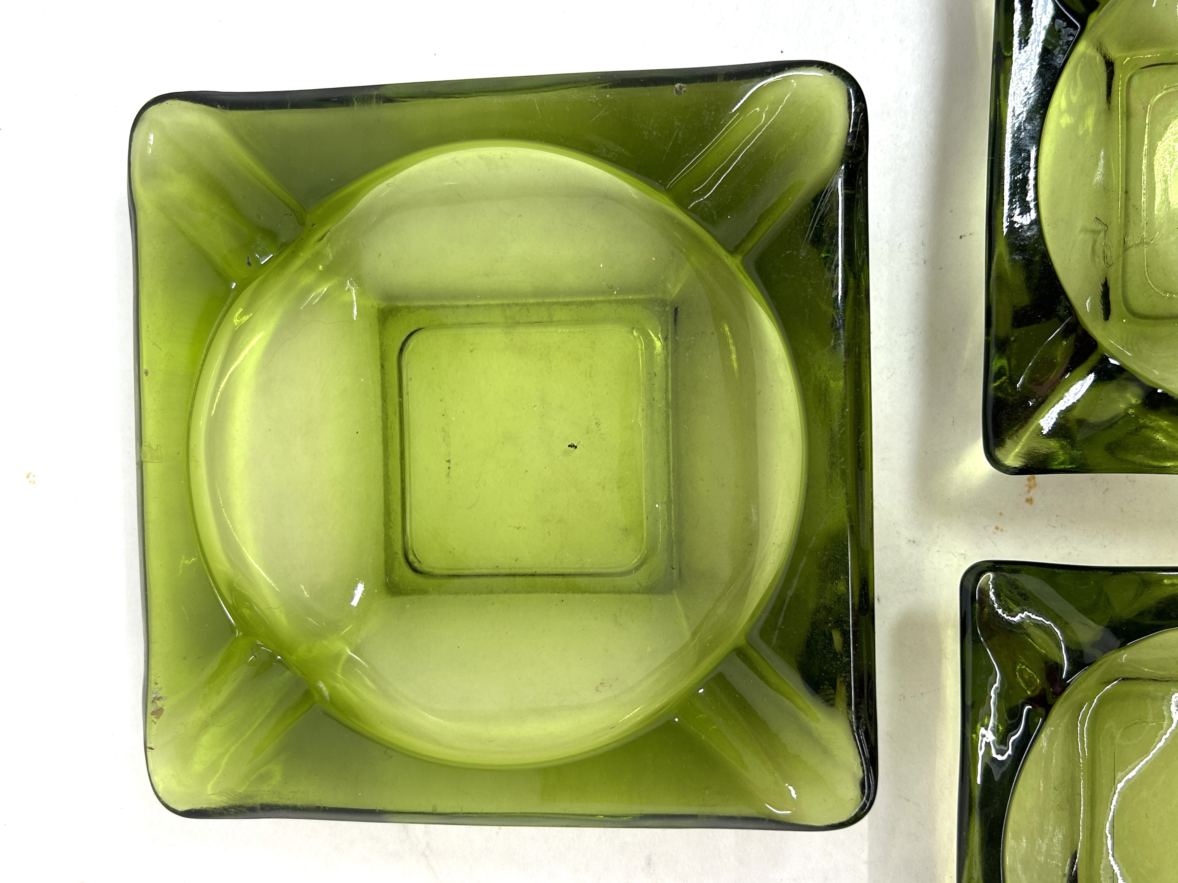 ANCHOR HOCKING STYLE GREEN GLASS ASHTRAYS