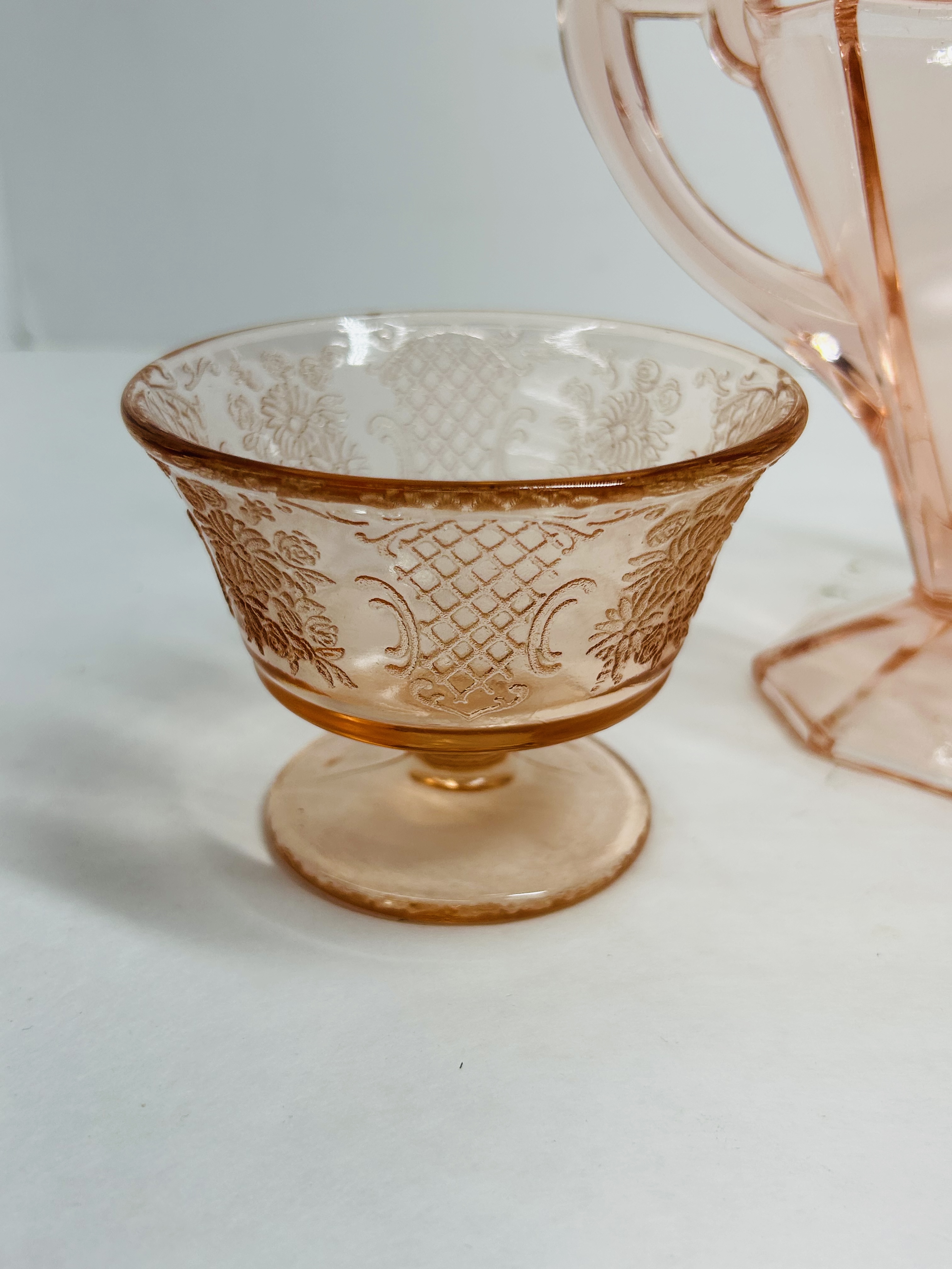 PINK DEPRESSION GLASS TABLEWARE TRIO 1930S