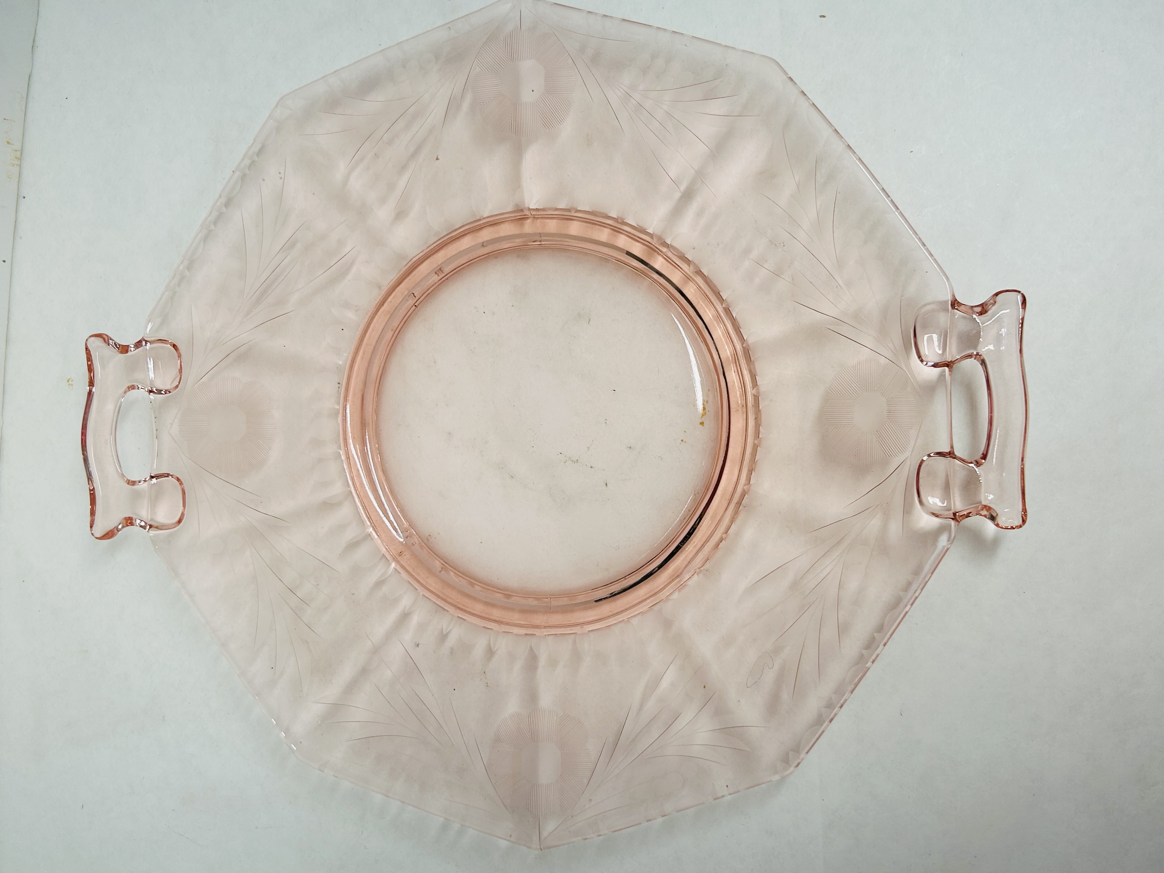 PINK FEDERAL GLASS ROSEMARY SERVER, 1935
