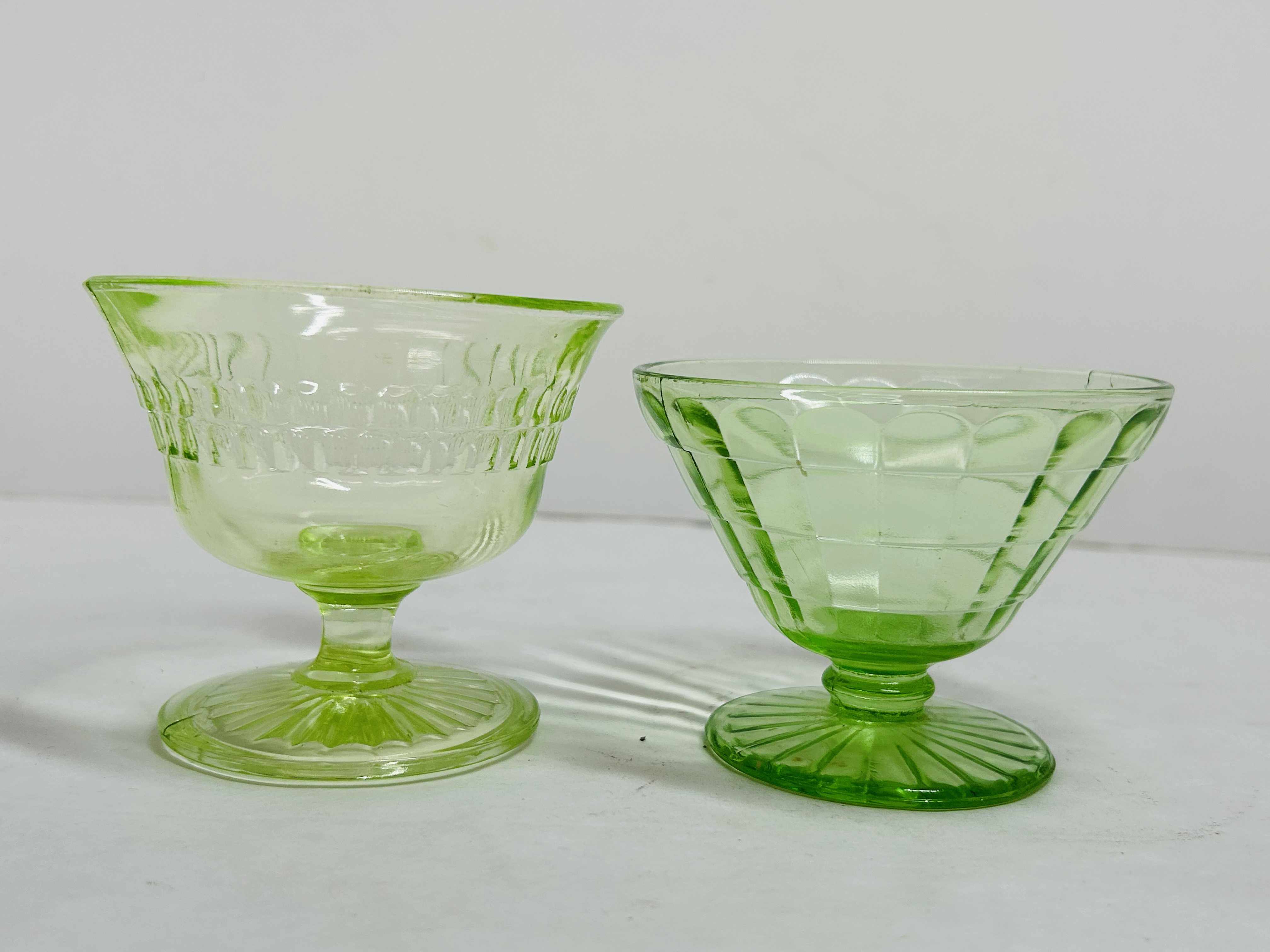 TWO AMERICAN GREEN URANIUM SHERBETS, 1930S
